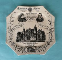 1887 Visit to Birmingham by Queen Victoria: an octagonal pottery plate by Wallis Gimson printed in