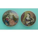 Lady, Boy and Mandolin (109) and Lady Brushing Hair (111) (2) (Prattware, pot lid, potlid,