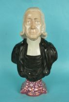 1791 Rev John Wesley in Memoriam: a pearlware portrait bust by Enoch Wood on integral pink lustre