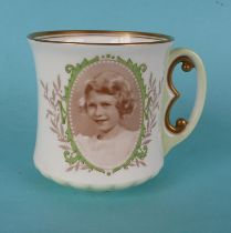 1937 Princess Elizabeth: a Royal Doulton porcelain mug with E handle printed in sepia with a