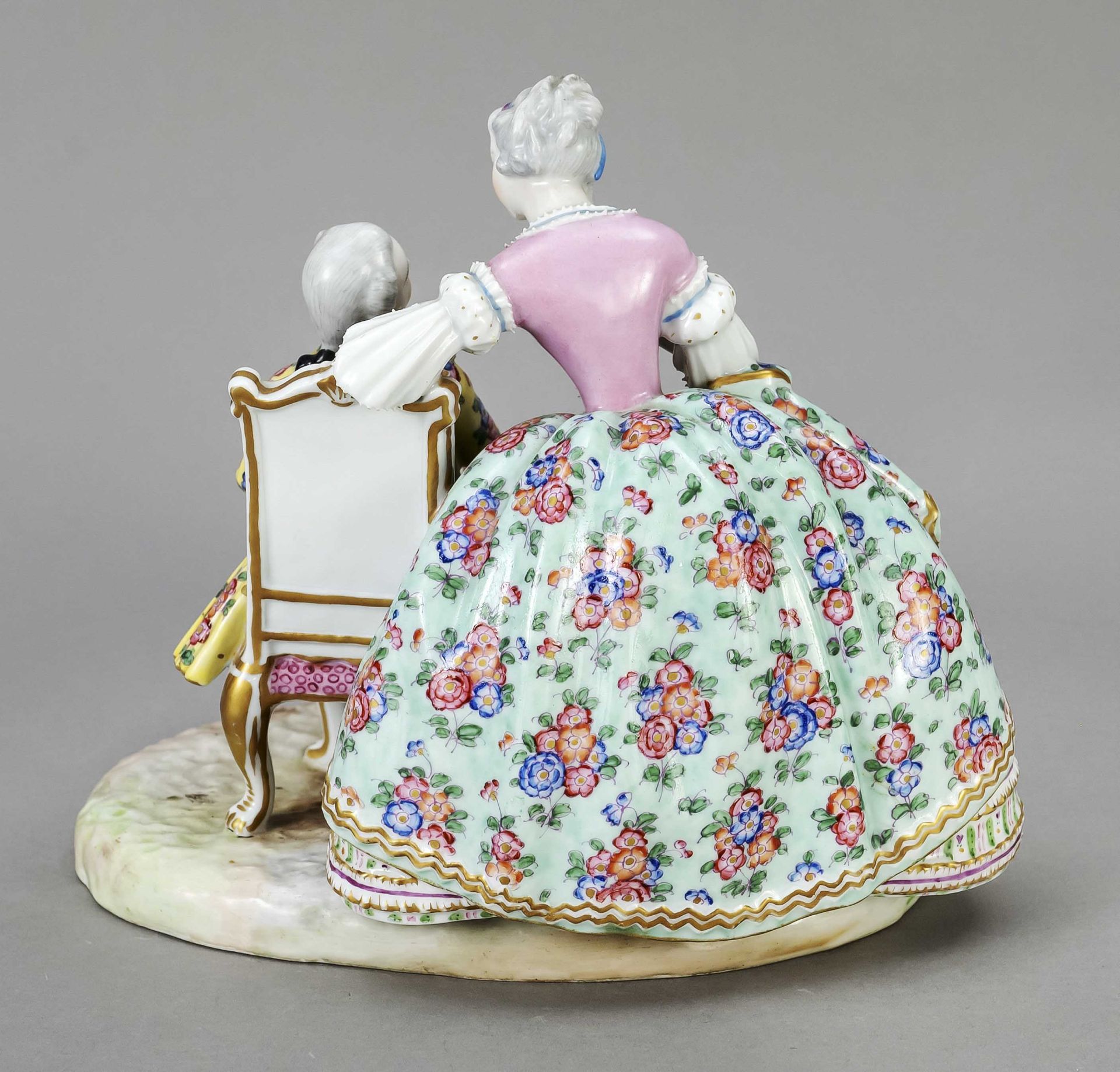 Group of figures, 20th century, probably France after Meissen model, elegant cavalier writing a - Image 2 of 2