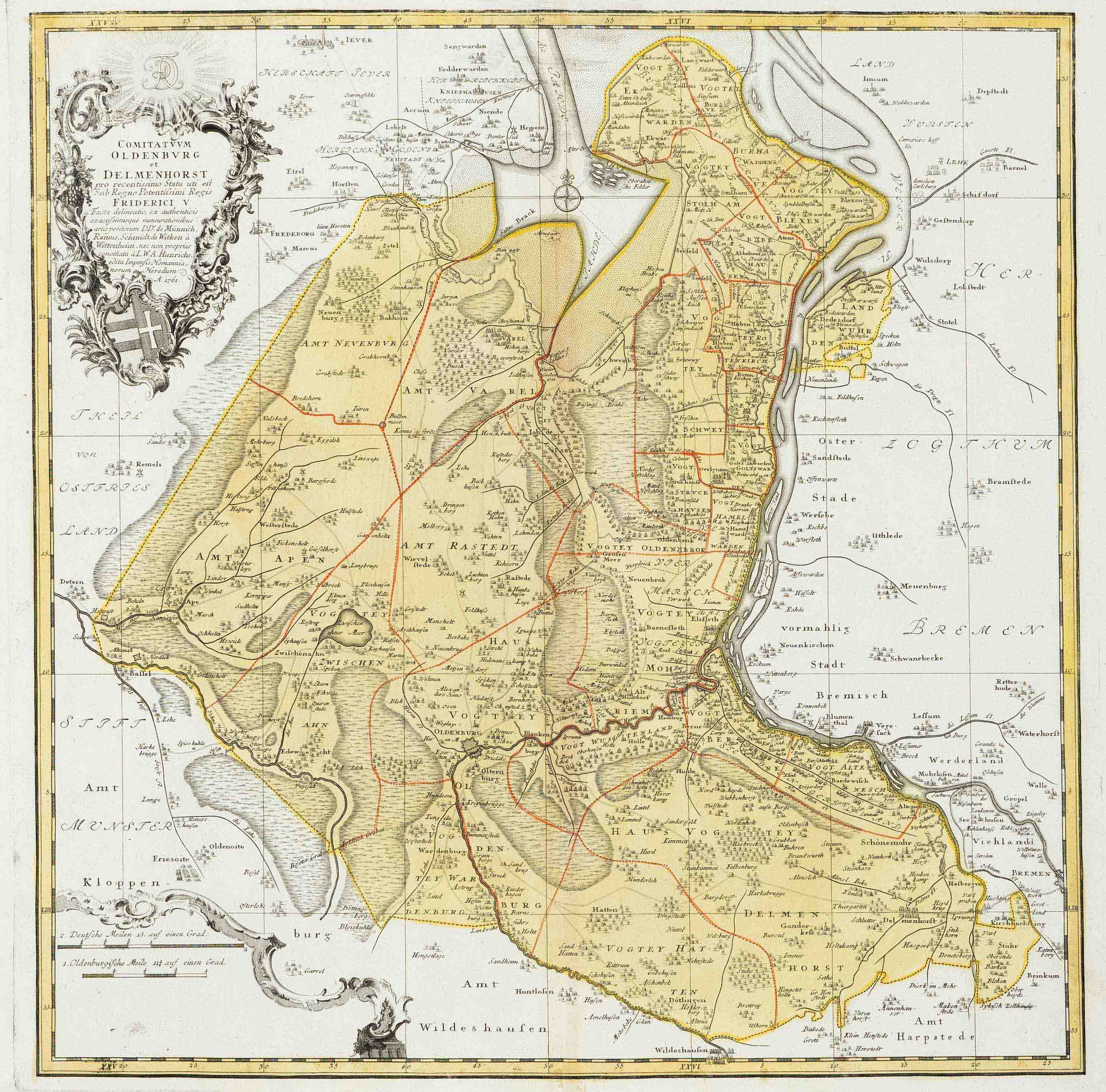 Historical map of Delmenhorst and Oldenburg, 18th century, ''Comitatuum Oldenburg et Delmenhorst pro