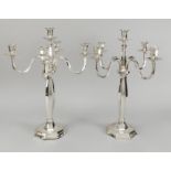 Pair of large five-light Art Deco table candlesticks, c. 1920/30, plated, 8-cornered stand,