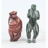 Man and woman, probably China, 20th century, agate and jadeite, two carved mineral figures with