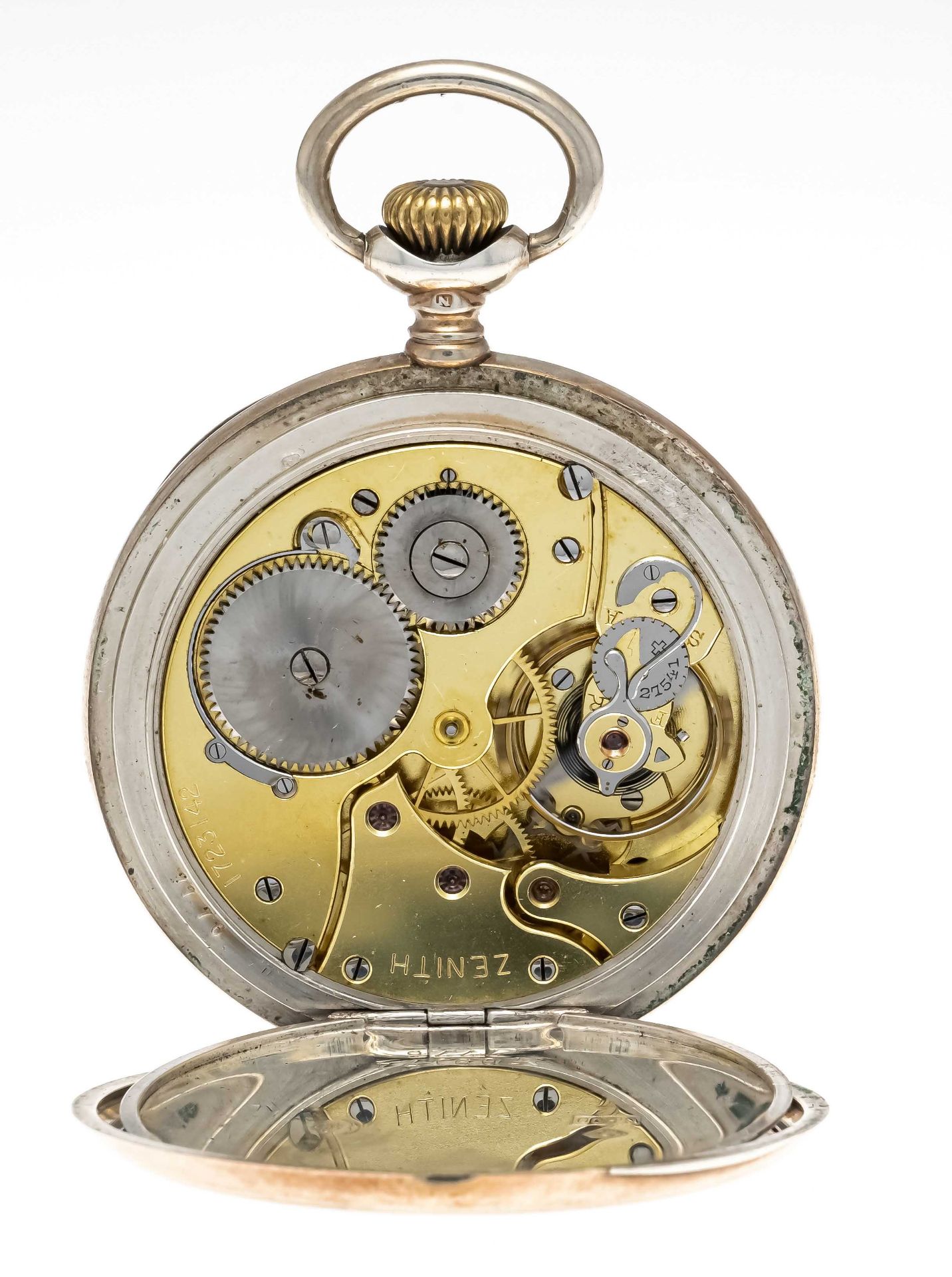 Zenith gentleman's pocket watch, 800/000 silver, beginning of 20th century, partly gilded, 2 lids - Image 2 of 2