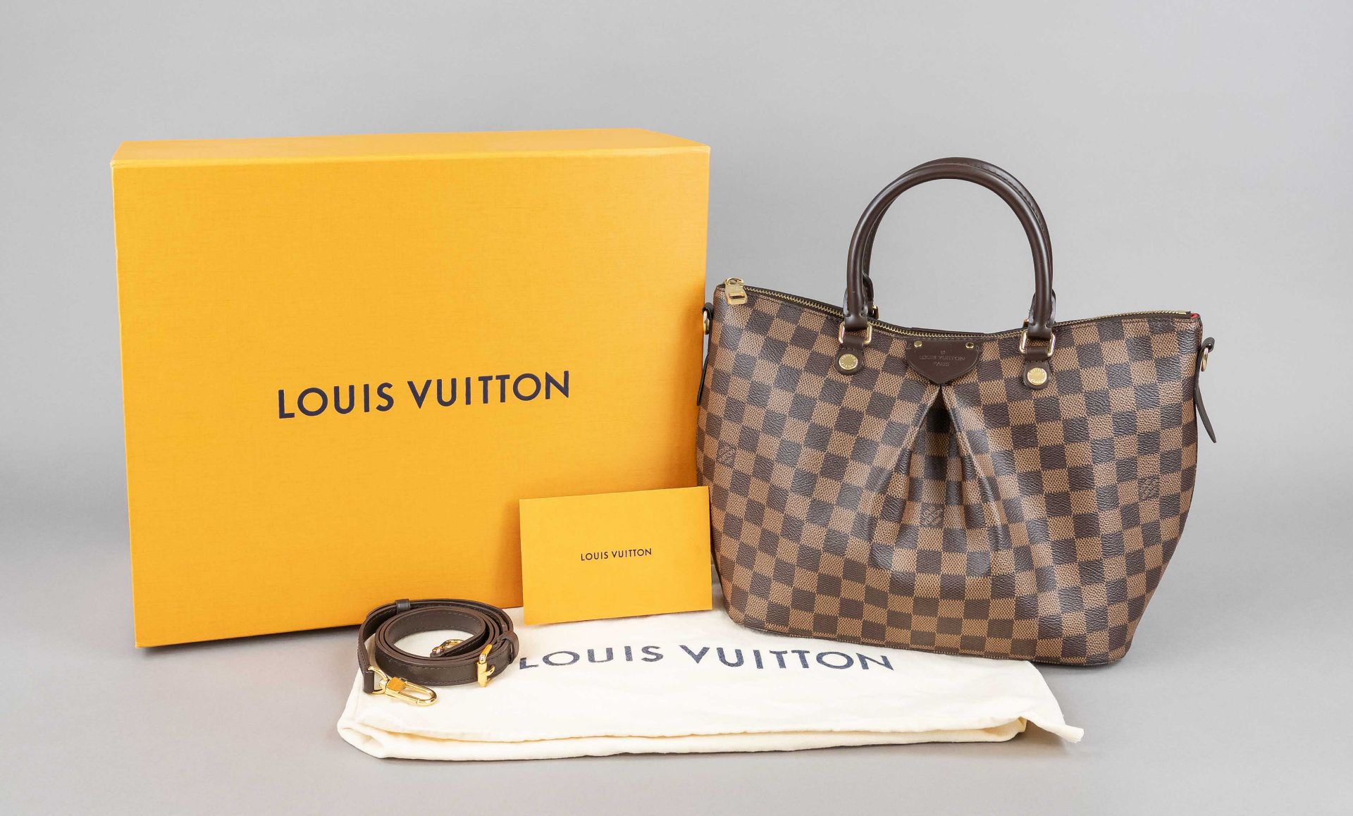 Louis Vuitton, Siena Damier Ebene MM Tote Bag, brown-checked rubberized cotton fabric with dark