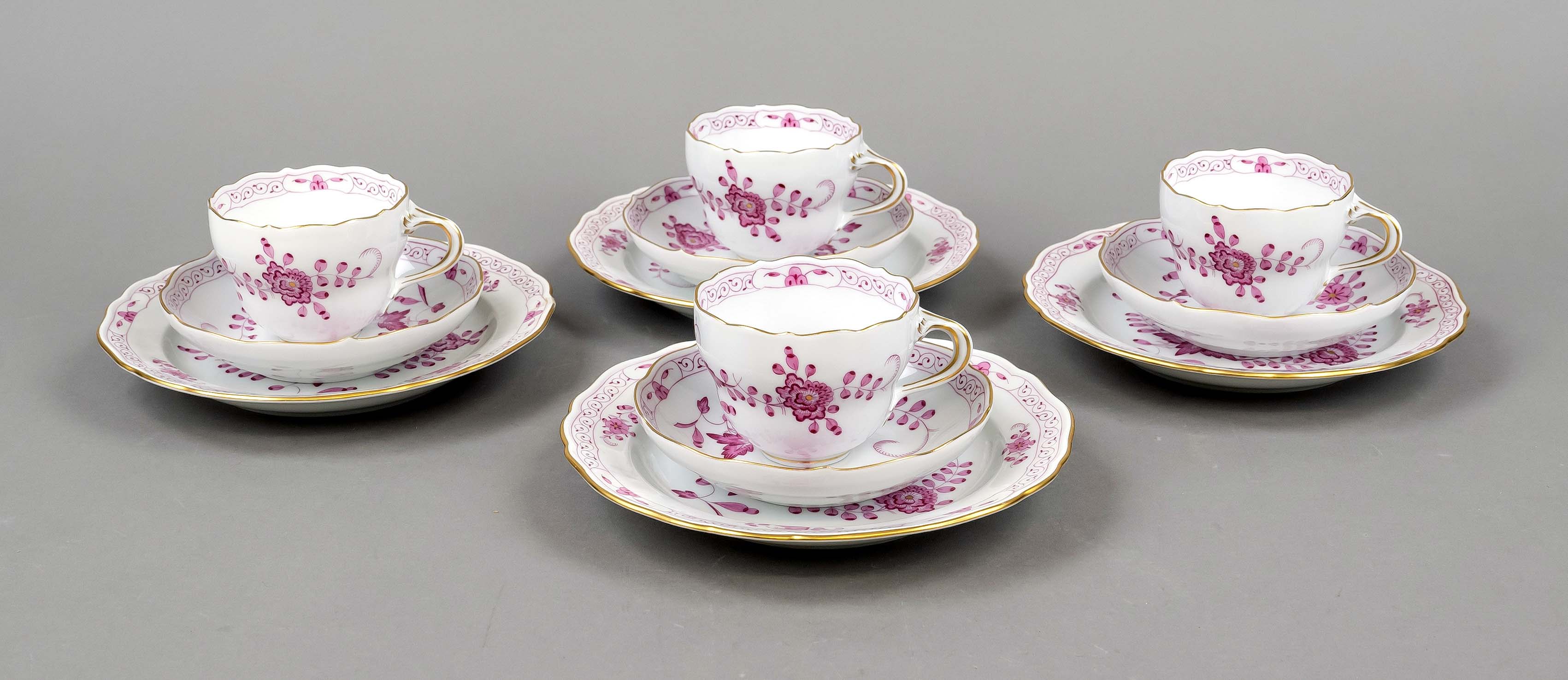 Four coffee sets, 12 pieces, Meissen, mark after 1980, 2nd choice, shape New Cutout, decor Indian