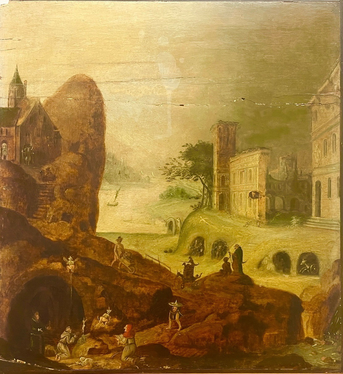 Anonymous landscape and genre painter of the 17th century. Landscape with palace architecture and
