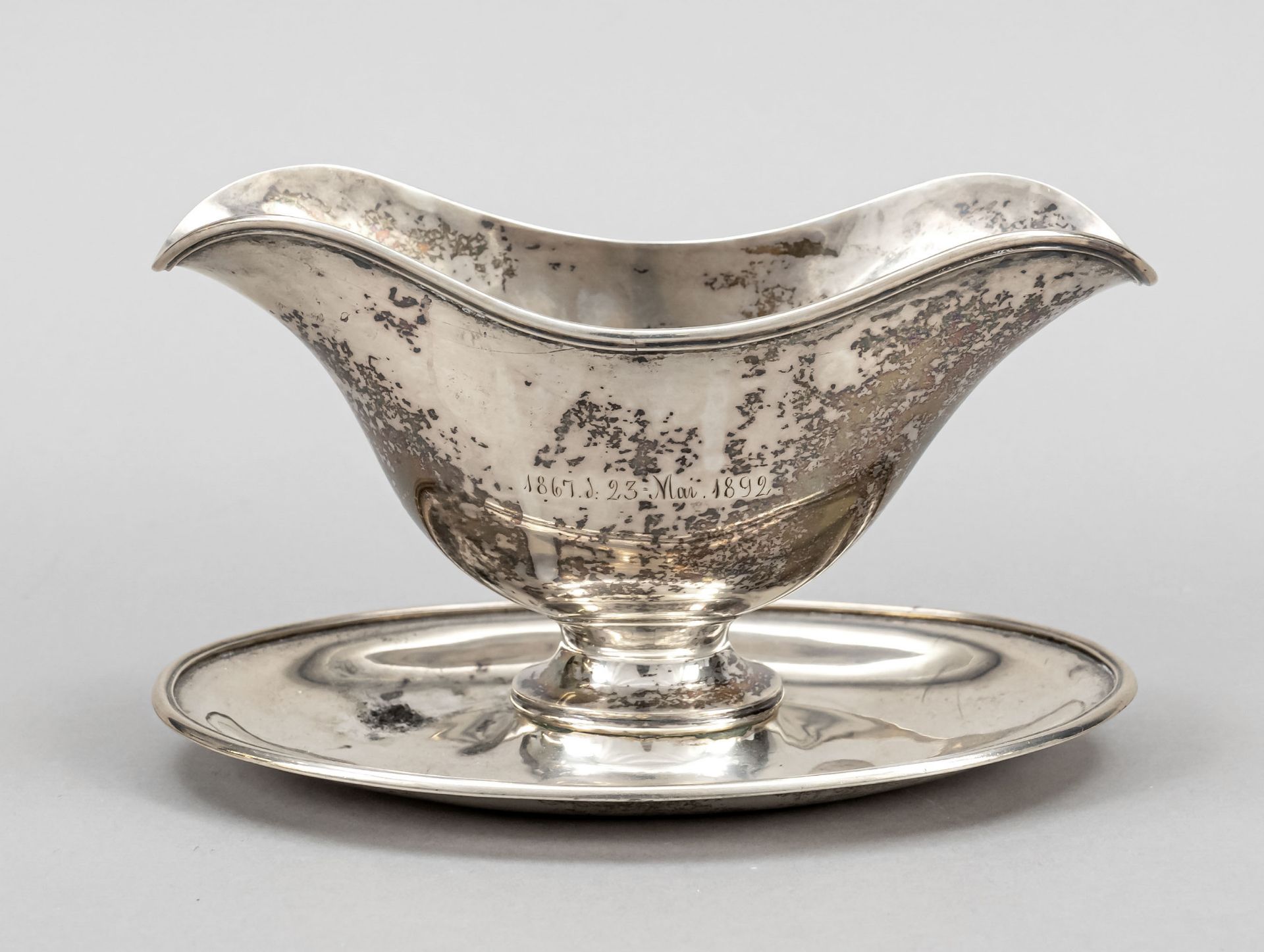 Gravy boat, Denmark, late 19th century, hallmark Simon Groth, master's mark Rost, silver 830/000, on