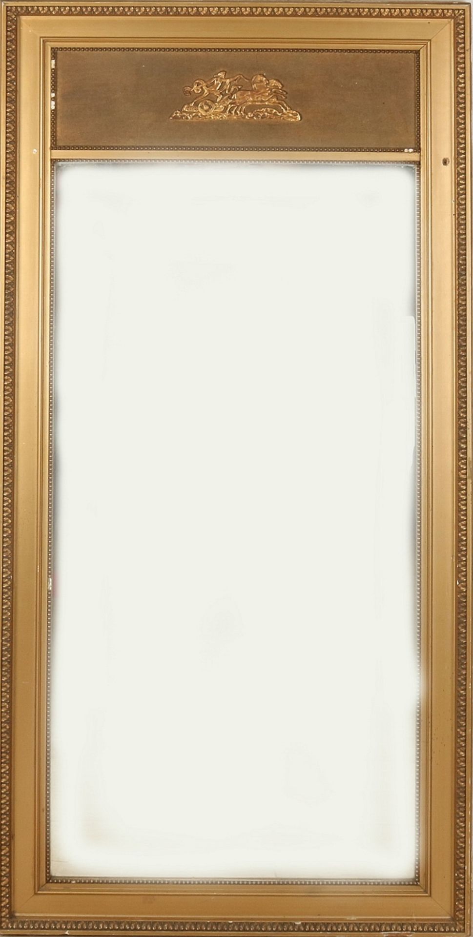 Wall mirror in classicistic style, around 1900, wood stuccoed and gold-bronzed, 75 x 64 x 15 cm