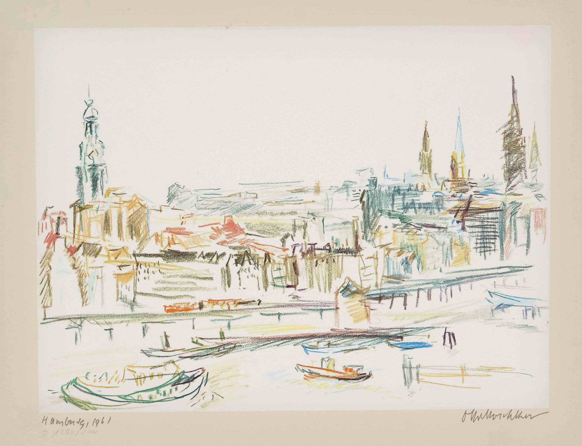 Kokoschka, Oskar. 1886 Pöchlarn - 1980 Montreux. View of Hamburg. 1961. color lithograph/paper,