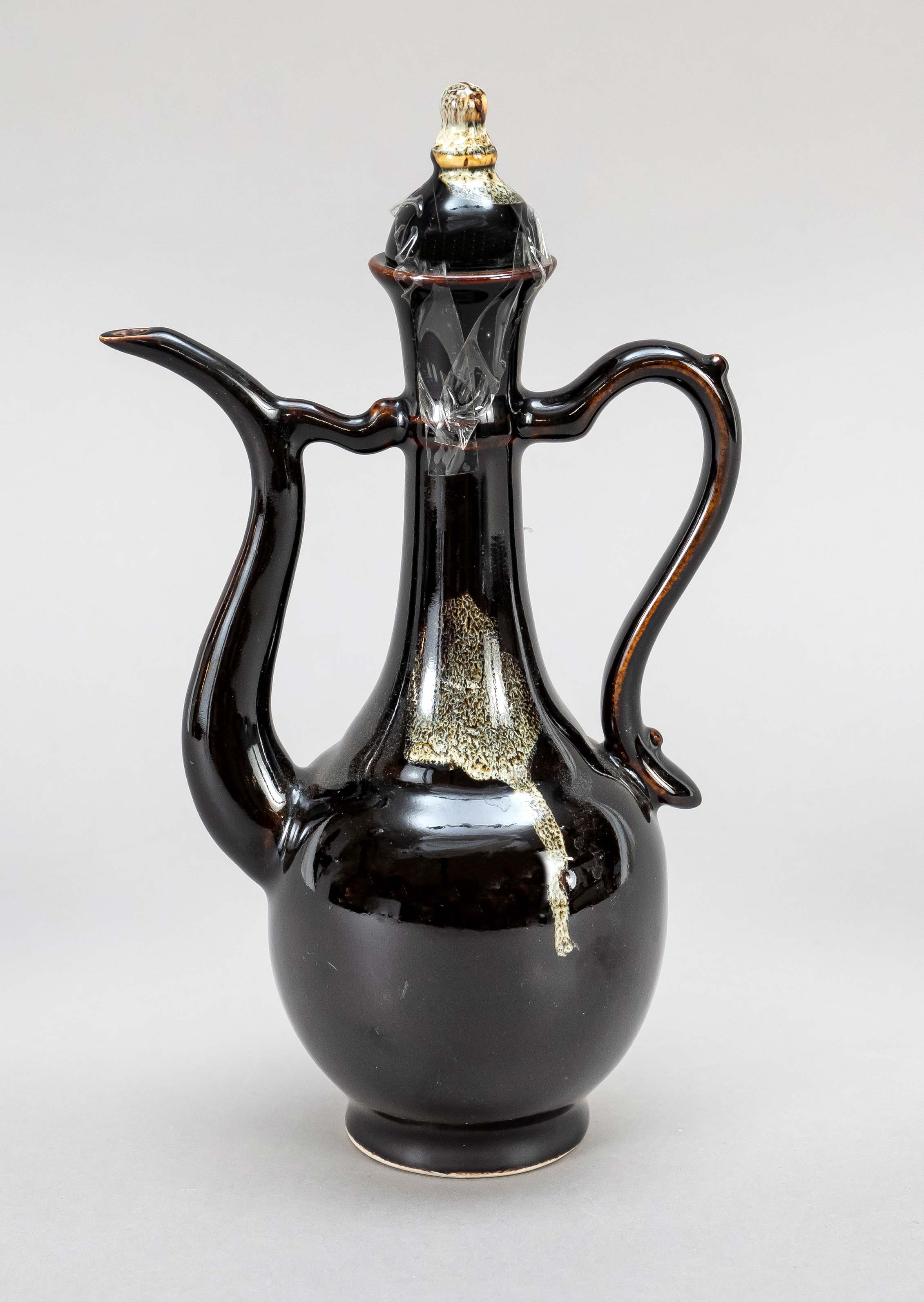 Art Nouveau jug, 1910-20s, van de Velde style glaze, shape based on Persian metal jugs, h. 24 cm