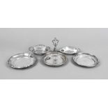 Group of six small pieces, German, 20th century, different makers, silver 800/000, 3 coasters, Ø