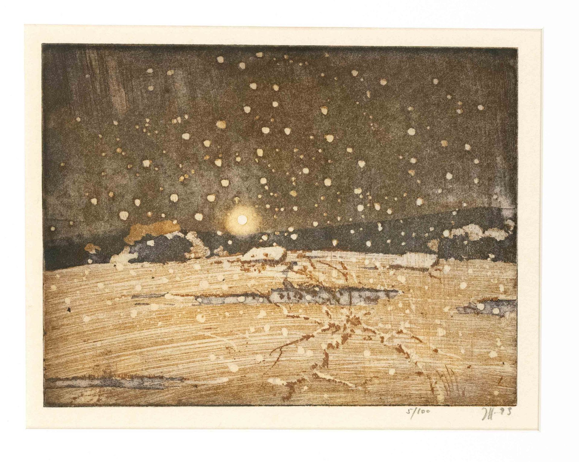 Horst Janssen (1929-1995), snow landscape, color aquatint, bottom right signed and dated (19)93, and