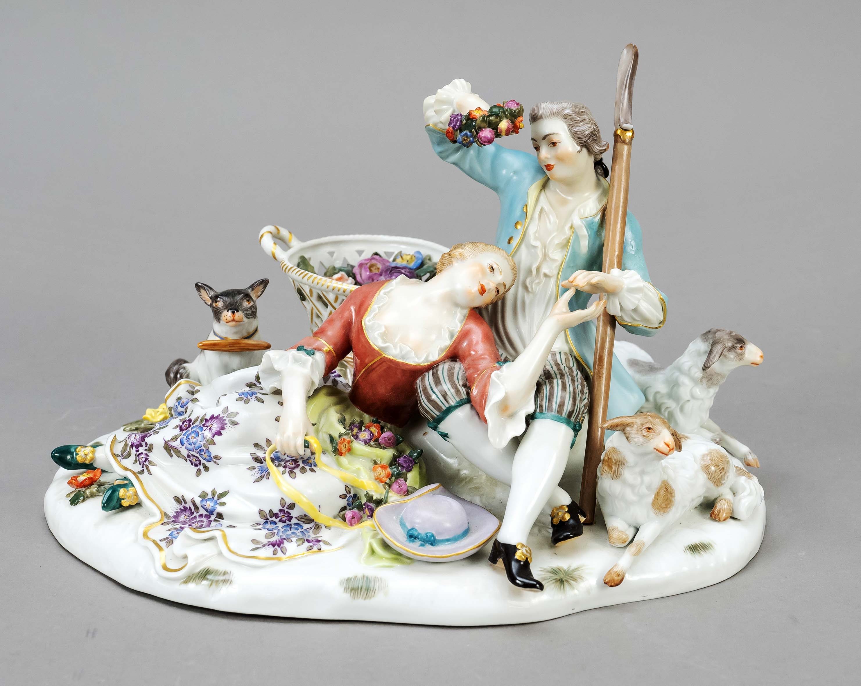 Pair of shepherds, Meissen, after 1973, 1st choice, design Johann Joachim Kaendler. Model no. 61026.