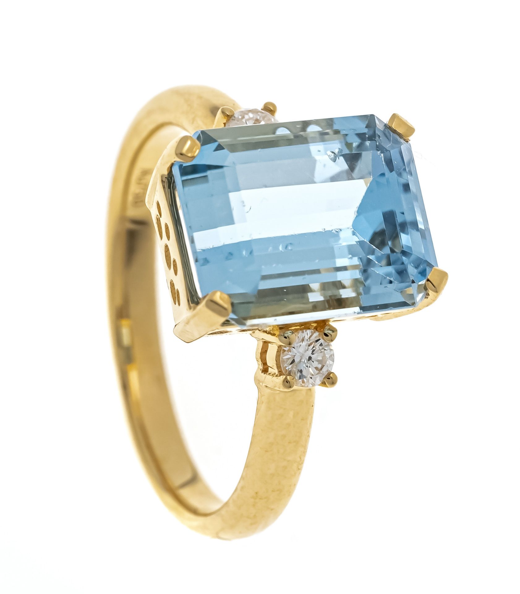 Aquamarine ring GG 750/000 with an emerald-cut faceted aquamarine 5.0 ct fine light blue,