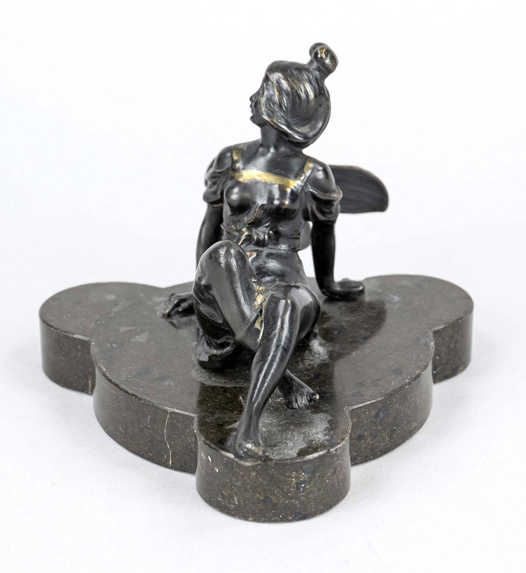 Anonymous sculptor around 1920, sitting elf, black patinated metal casting on three-passed - Image 2 of 2