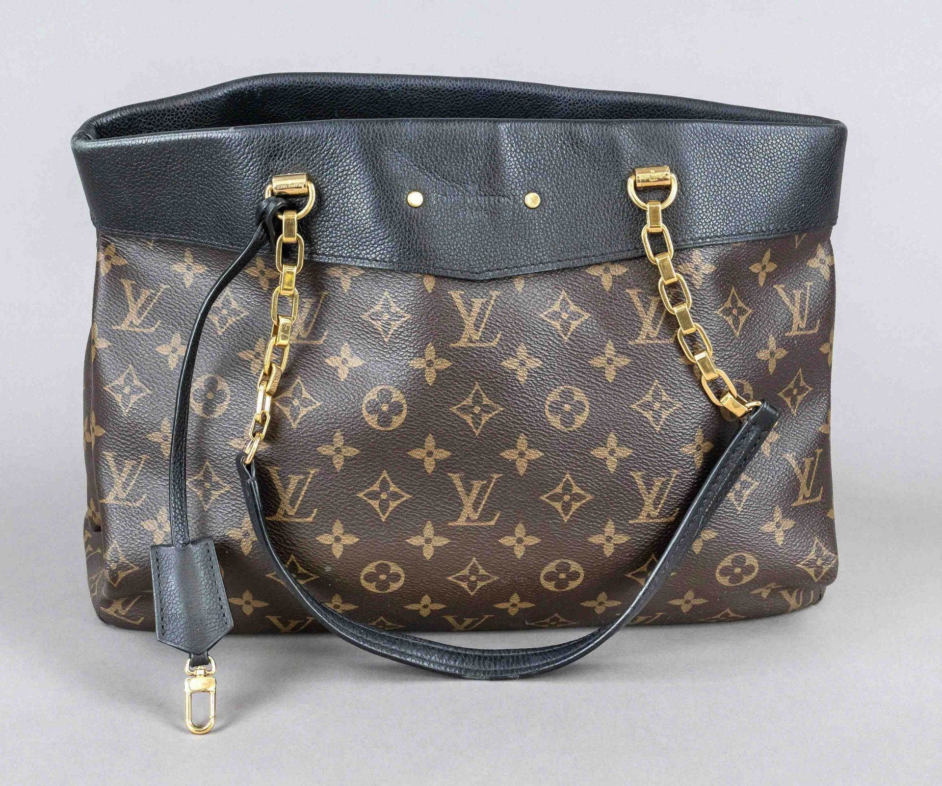 Louis Vuitton, Black Monogram Canvas Pallas Shopping Tote Bag, rubberized cotton canvas in classic