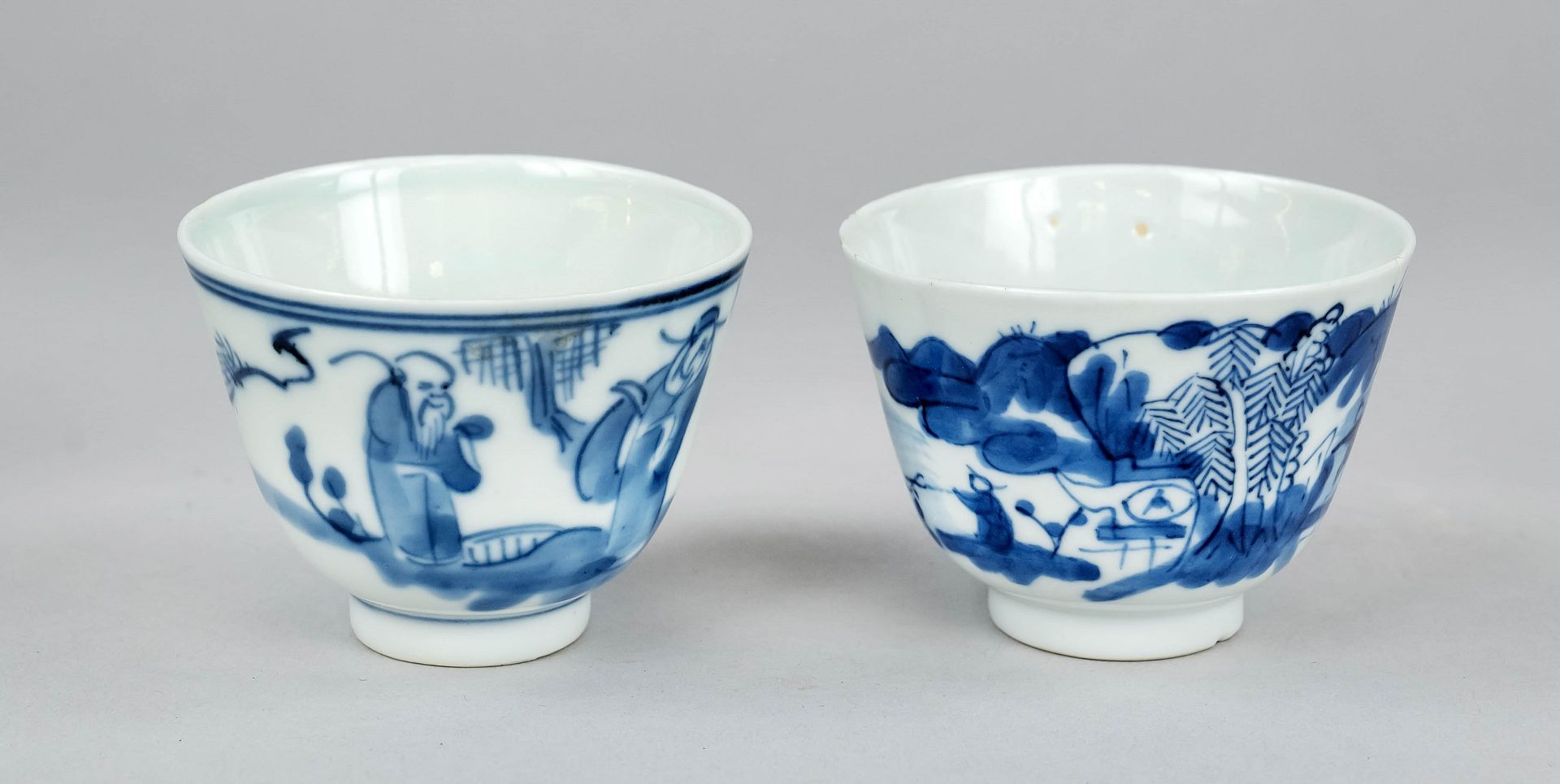 Pair of tea bowls, China, Ming dynasty(1368-1644), Tianqi period(1605-1627), porcelain with cobalt