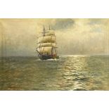 Jensen, Alfred. 1859 Randers - 1935 Hamburg. Three-master on the high seas. Oil/canvas, signed