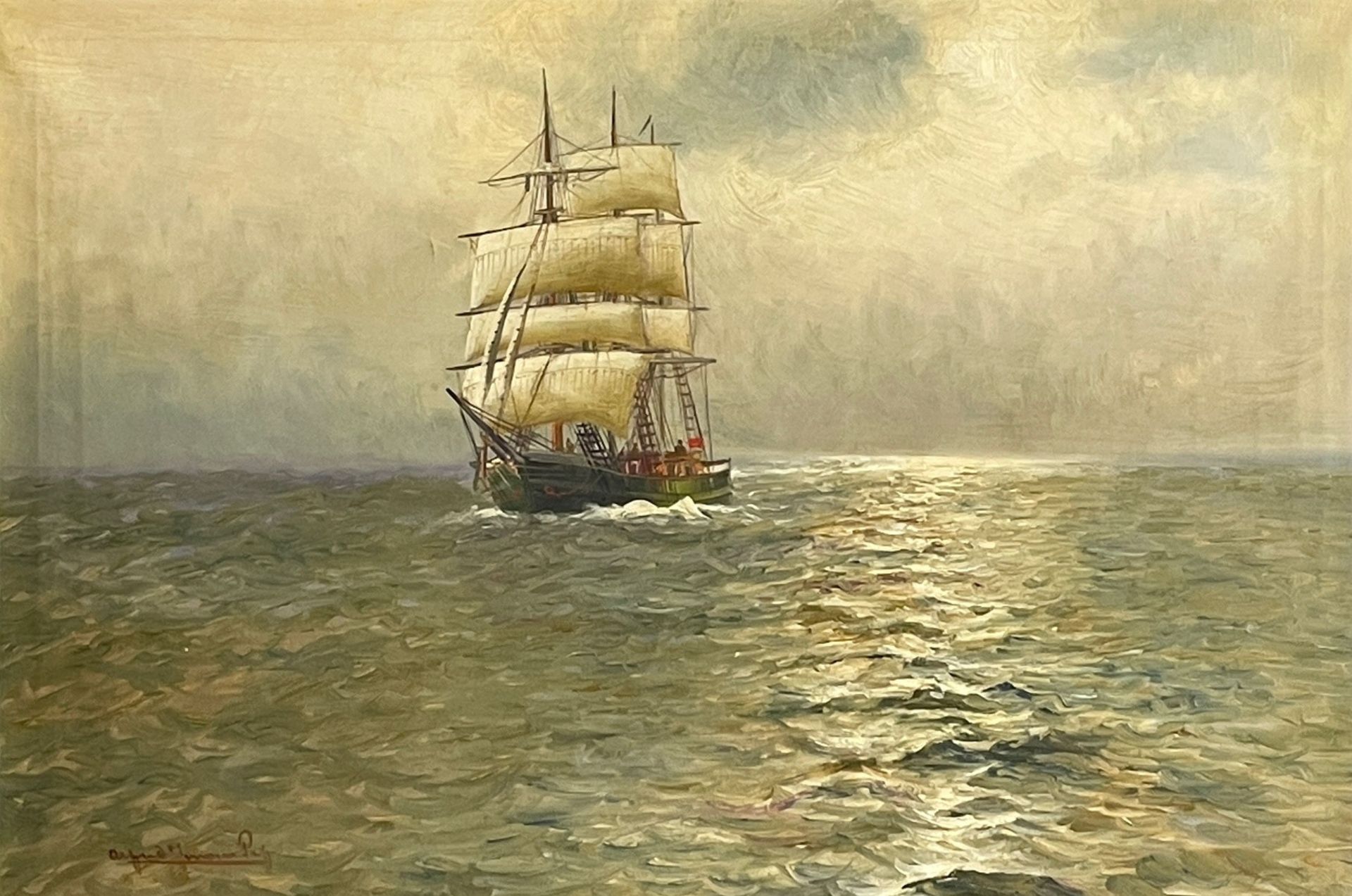 Jensen, Alfred. 1859 Randers - 1935 Hamburg. Three-master on the high seas. Oil/canvas, signed