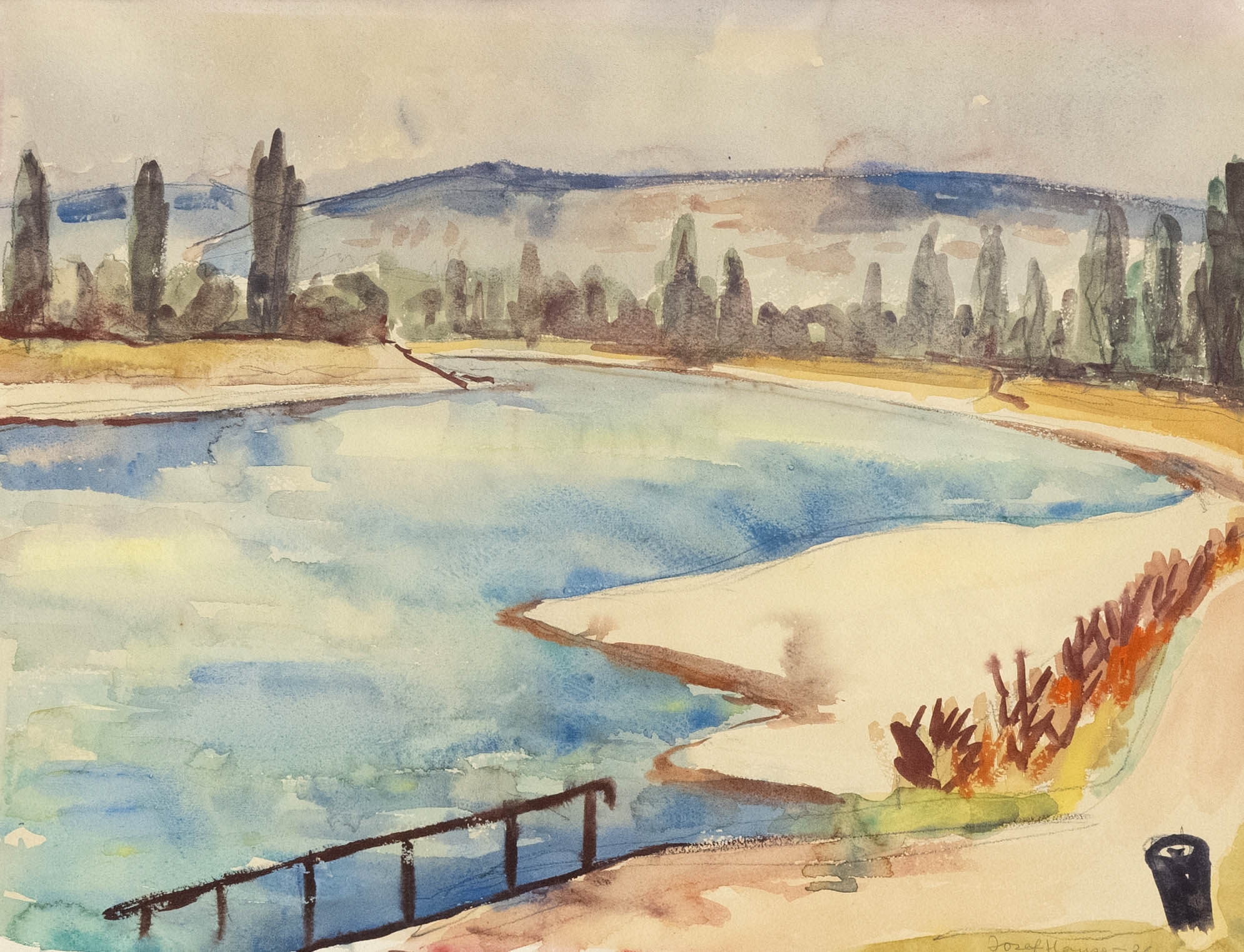 Joseph M. Hauser (1908-1986), am Seeufer, watercolor on paper, signed and dated lower right ''