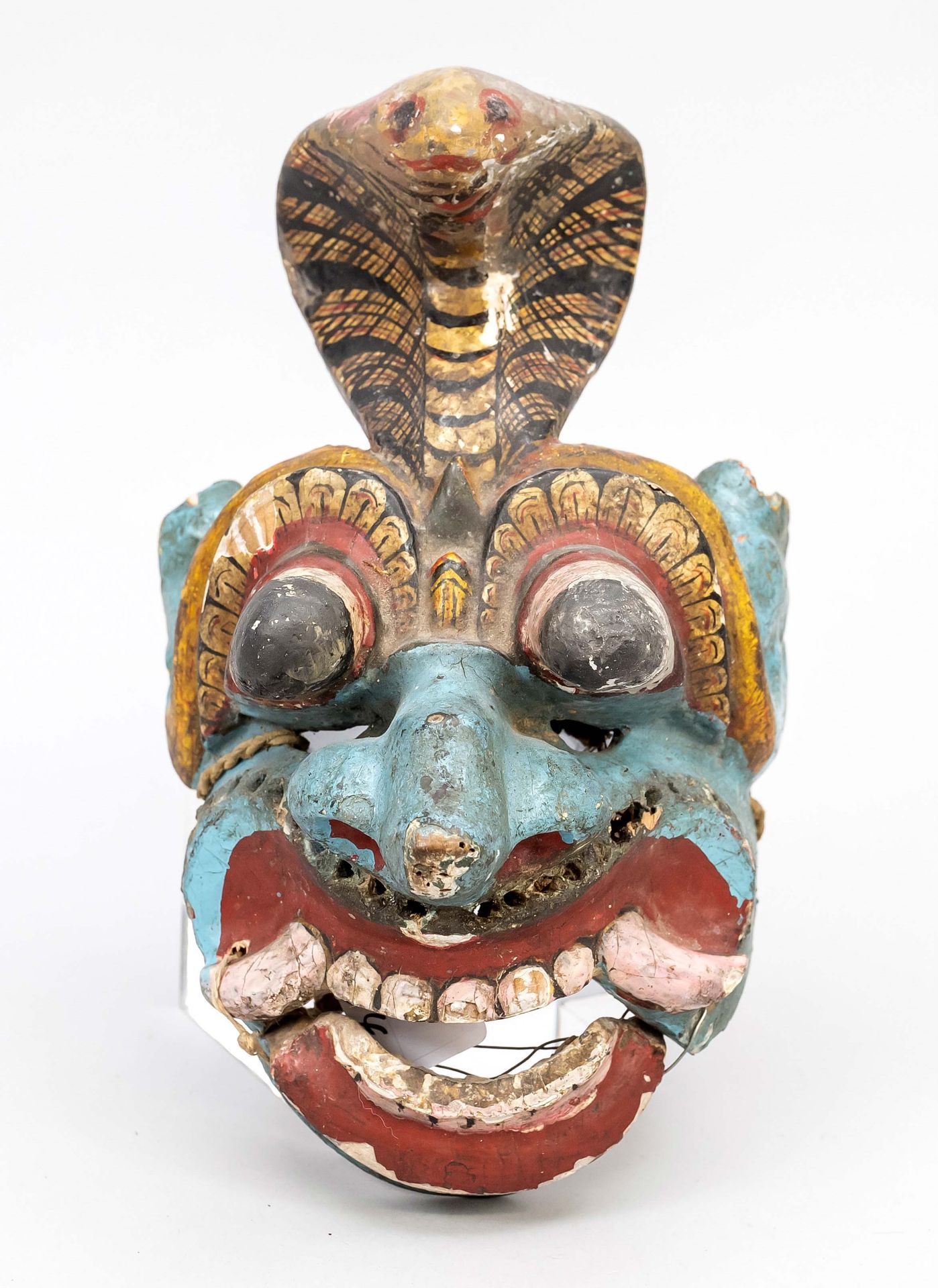 Wayang-Topeng mask Naga blue, Indonesia, 19th century, light wood finely notched and painted,