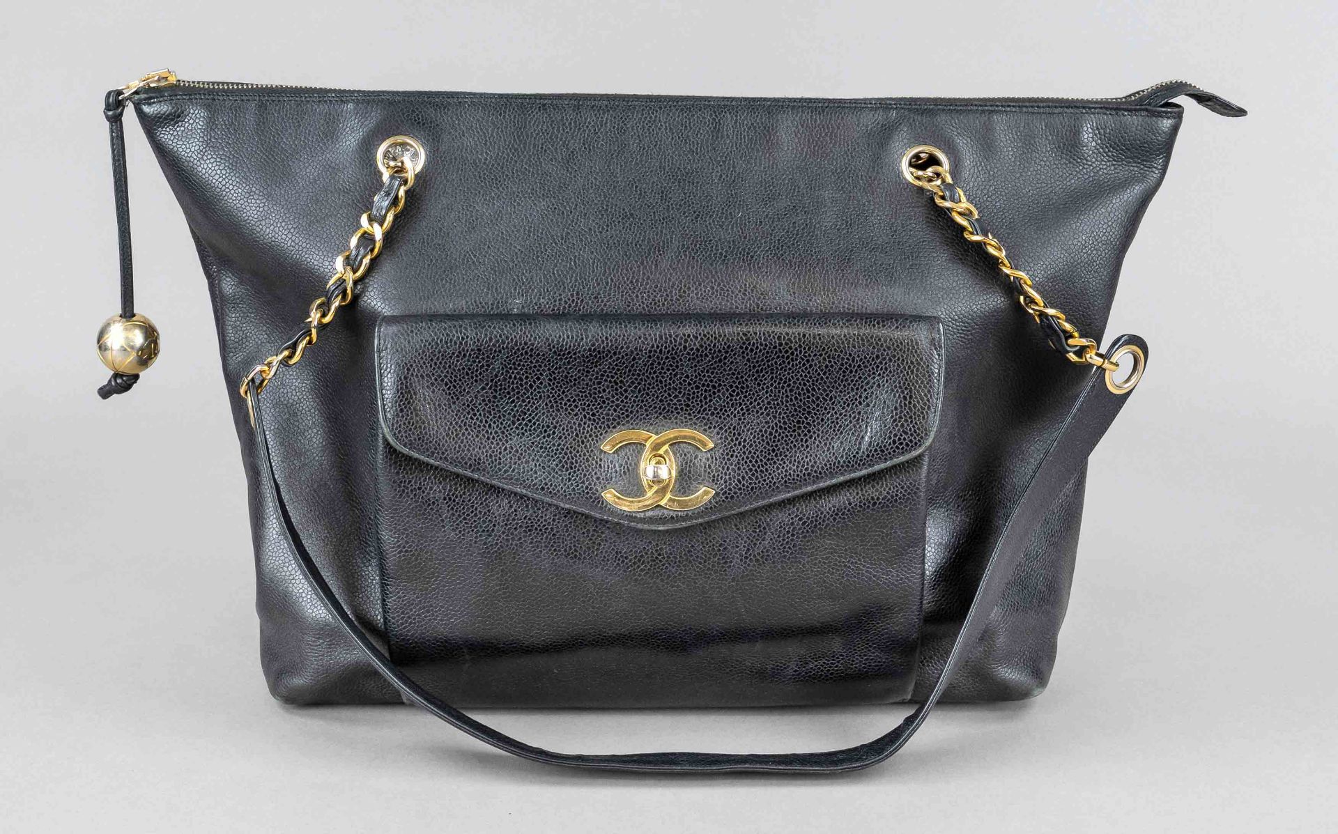 Chanel, Large Caviar Leather Vintage Shopper, black caviar leather, gold-tone hardware, medium