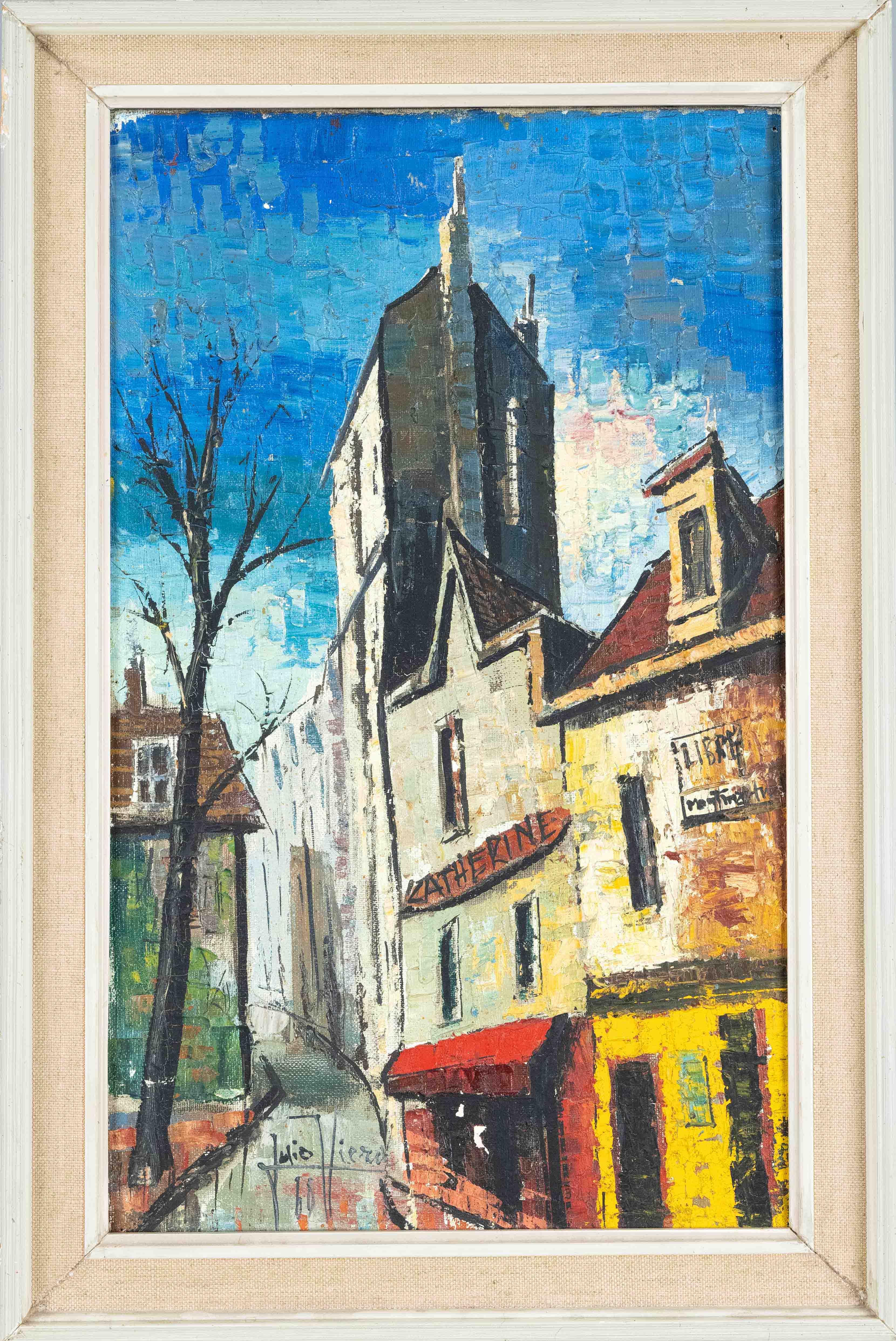 Julio Viera (*1934), Spanish painter, Paris street corner, oil on canvas, signed u. l., u. dated (