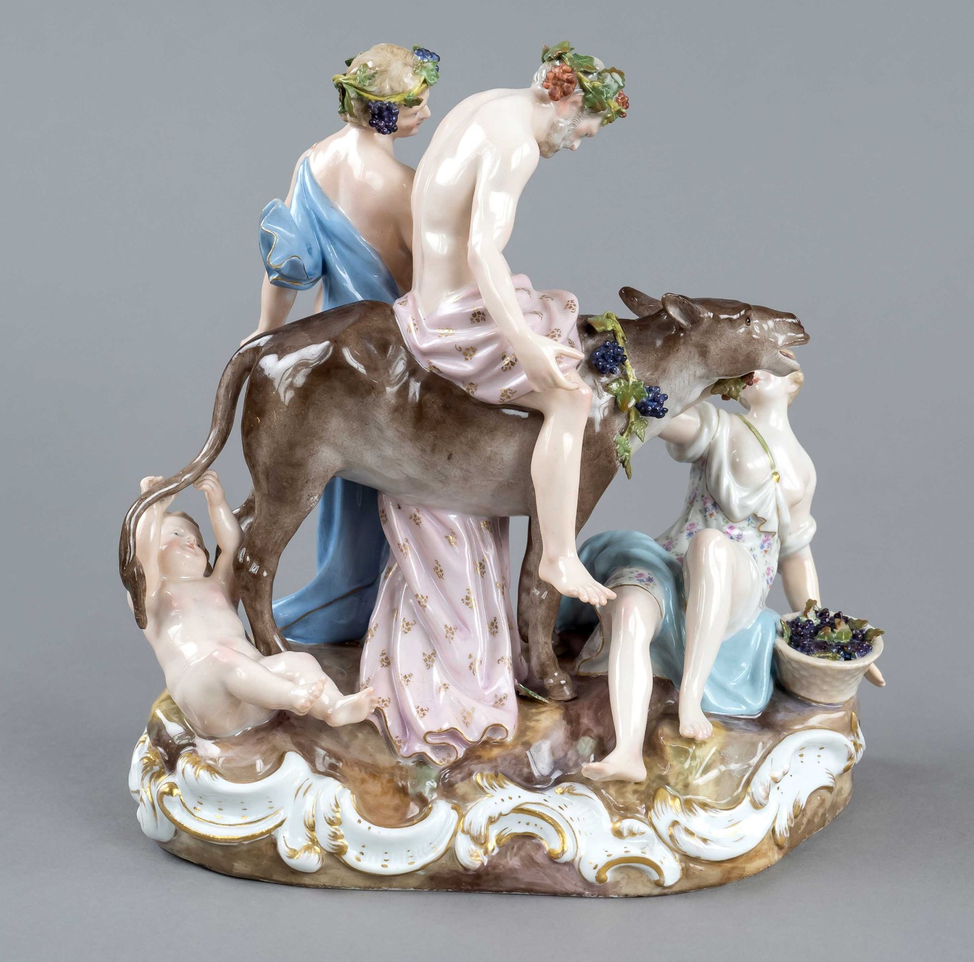 Group of figures ''Drunken Silen'', Meissen, 1850-1924, 1st choice, porcelain, polychrome and gold - Image 3 of 4