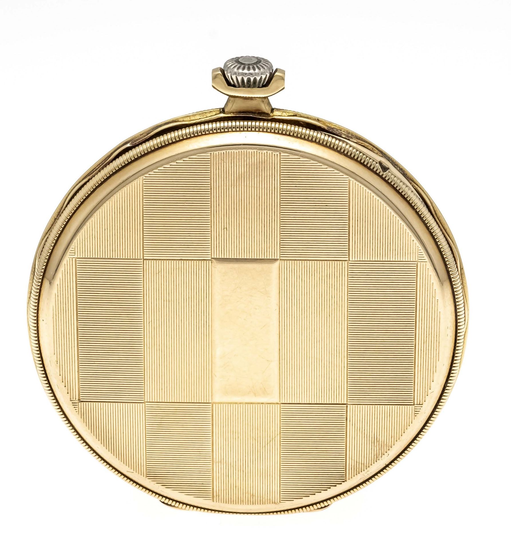IWC gentleman's pocket watch open, 585/000 GG, coin rim cover and back decorated with checkerboard - Image 2 of 4