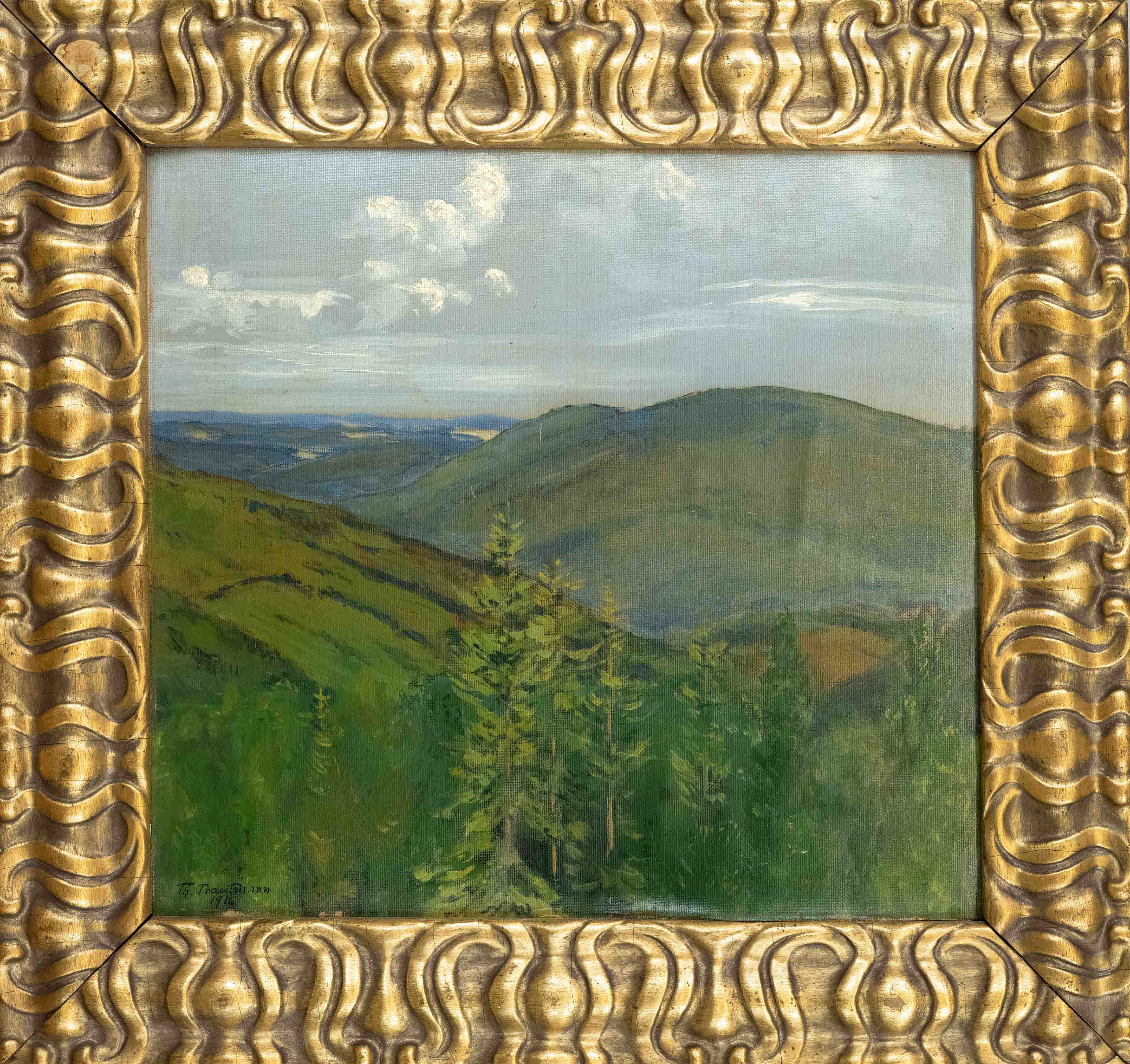 Th. Trautmann, landscape painter early 20th century, low mountain landscape, oil on canvas