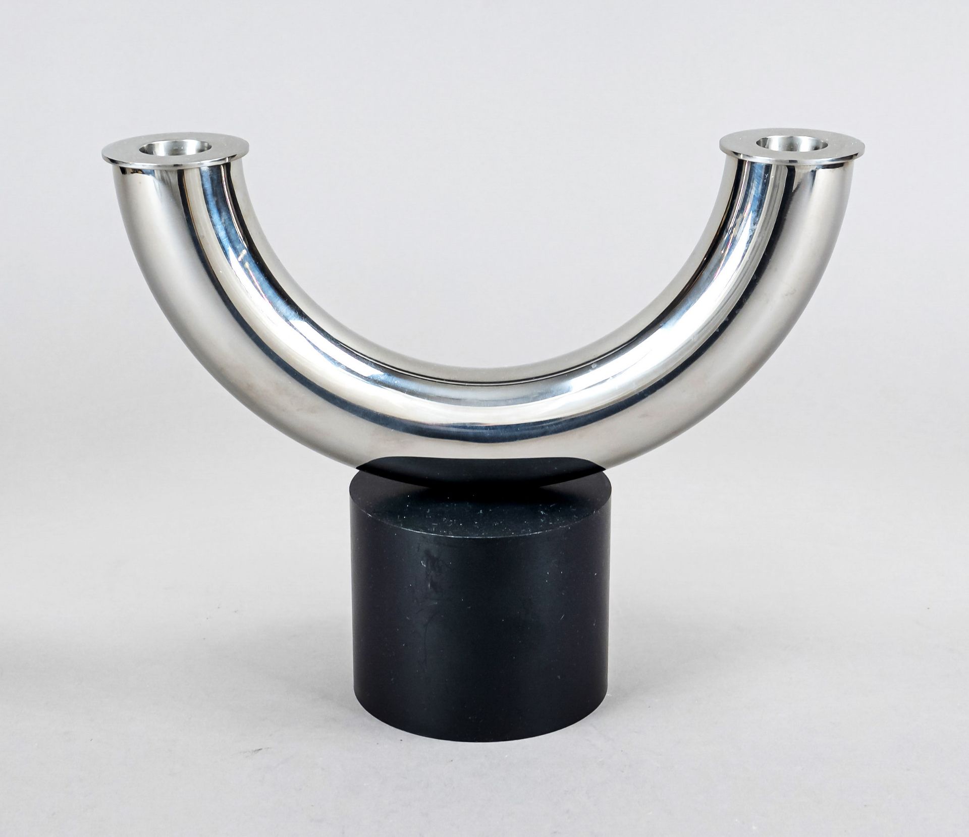 Candlestick, Denmark, 20th c., master mark Georg Jensen, plated, smooth curved form, on