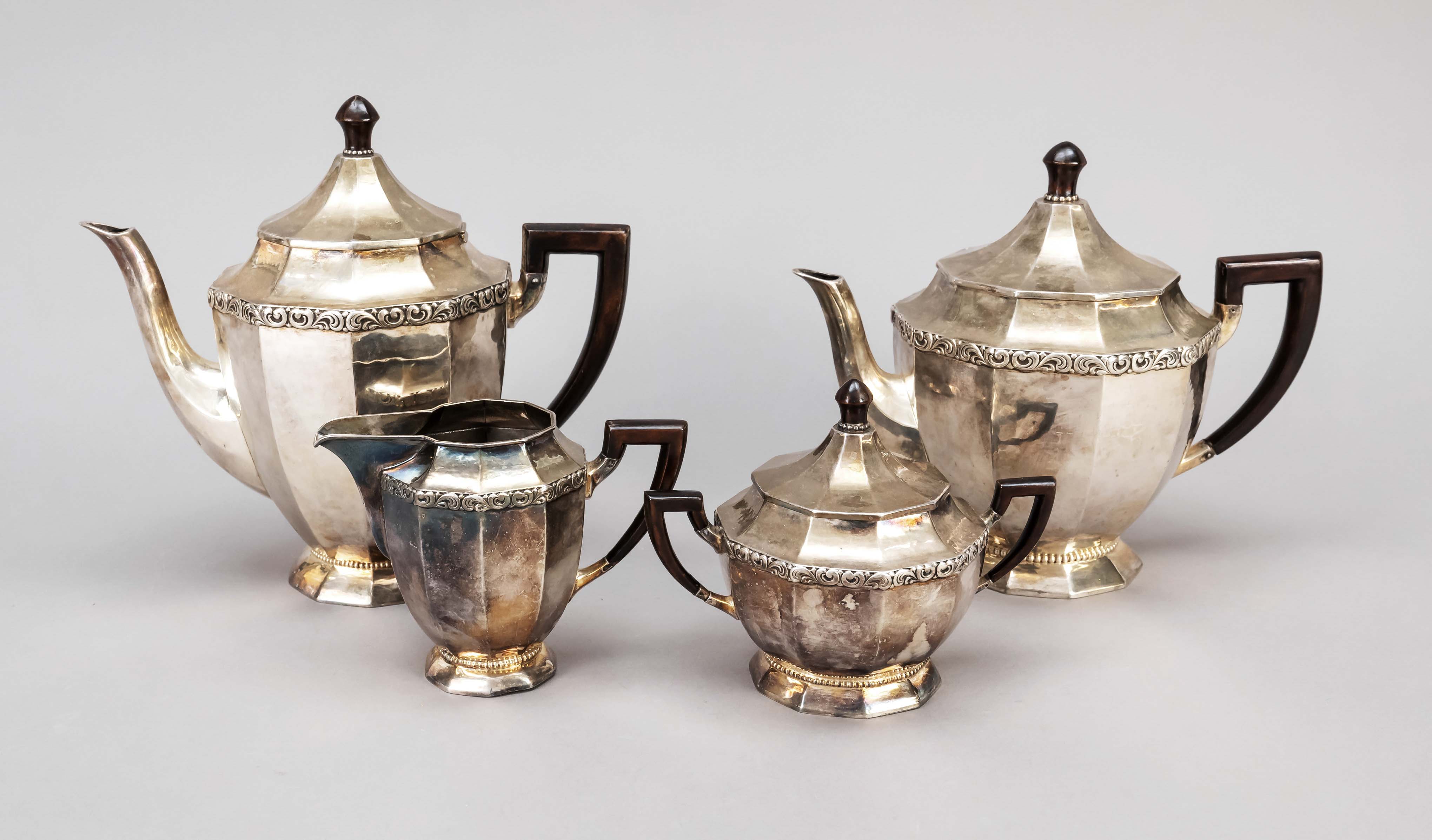 Four-piece coffee and tea centerpiece, German, c. 1920/30, maker's mark Gottlieb Kurz, Schwäbisch