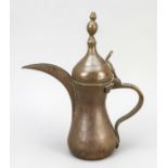 Persian jug, probably Iran, brass with patina, typical curved body design with hinged lid and beak-