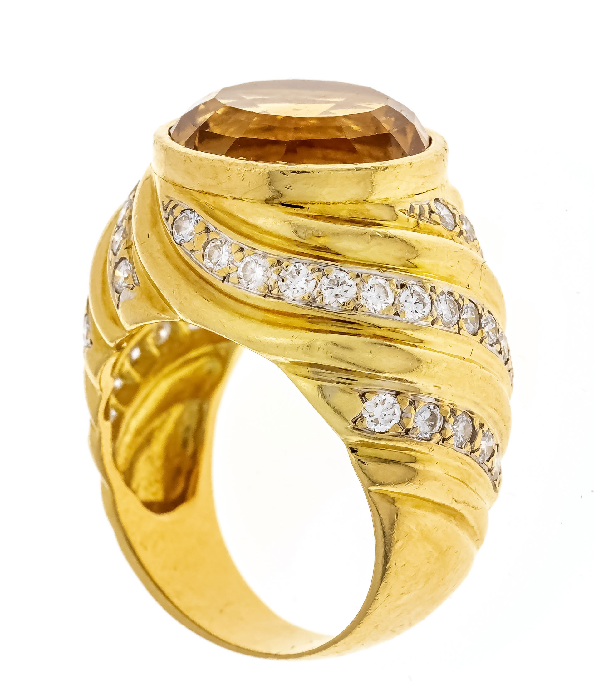 Citrine-cut diamond ring GG 750/000 with one round faceted citrine 13.5 mm, brownish yellow- - Image 2 of 2