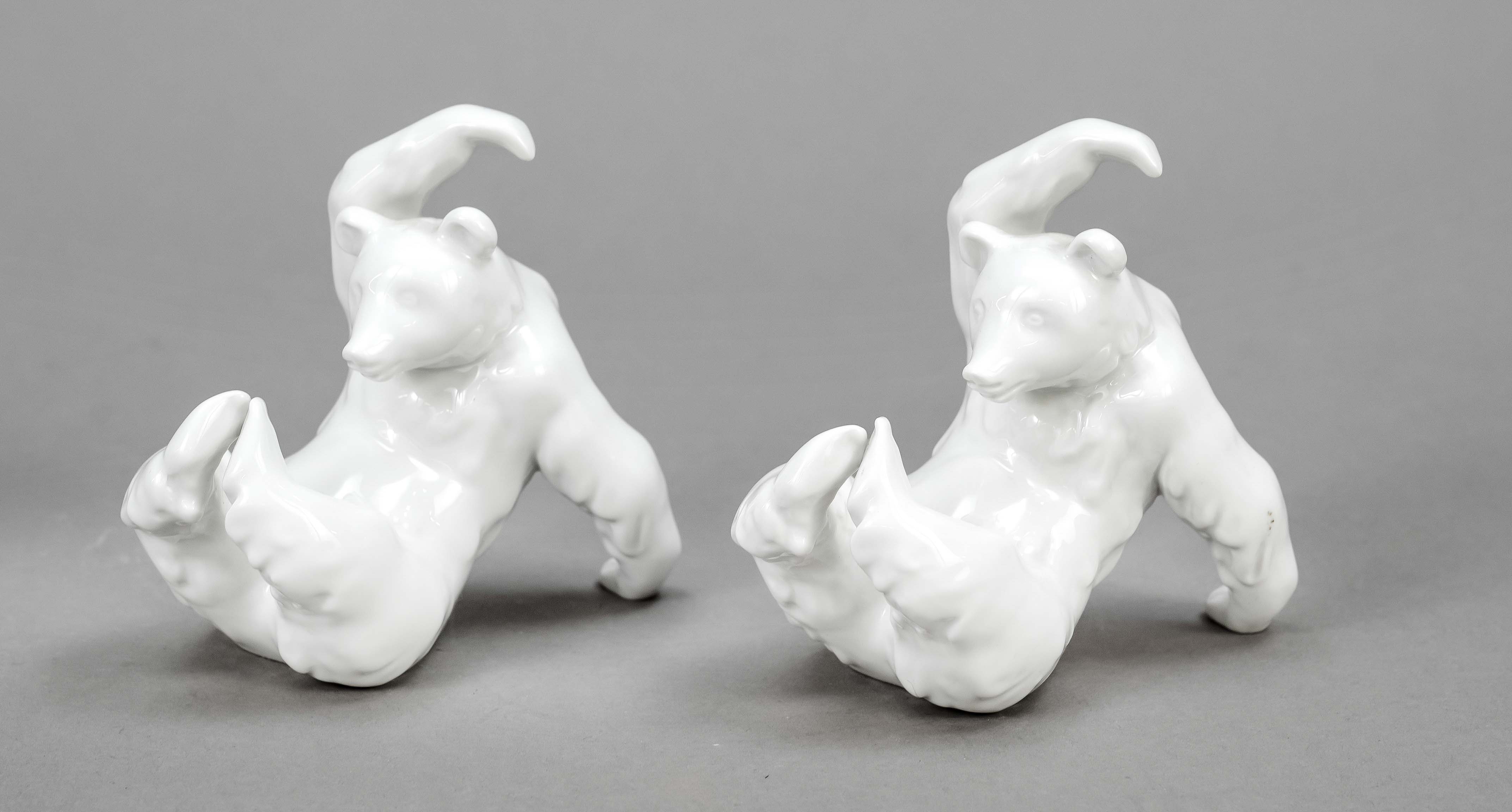 Two playing bears, KPM Berlin, mark 1962-92, 2nd choice, white, design by Heinrich Ernst Weisser,