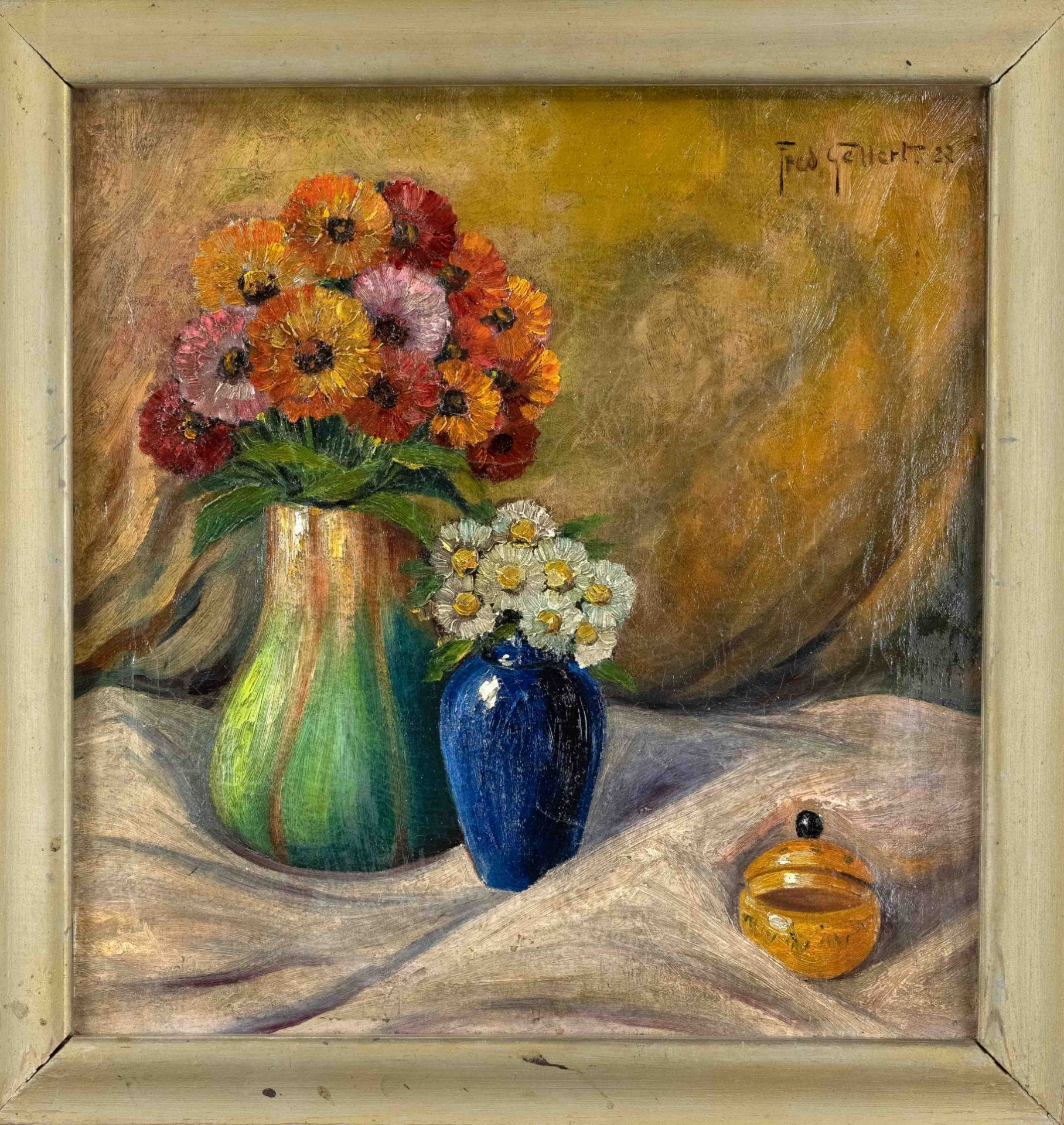 Fred Gellert, Flower Still Life 1927, oil on canvas, signed & dated 1927 upper right, craquelé, 50 x