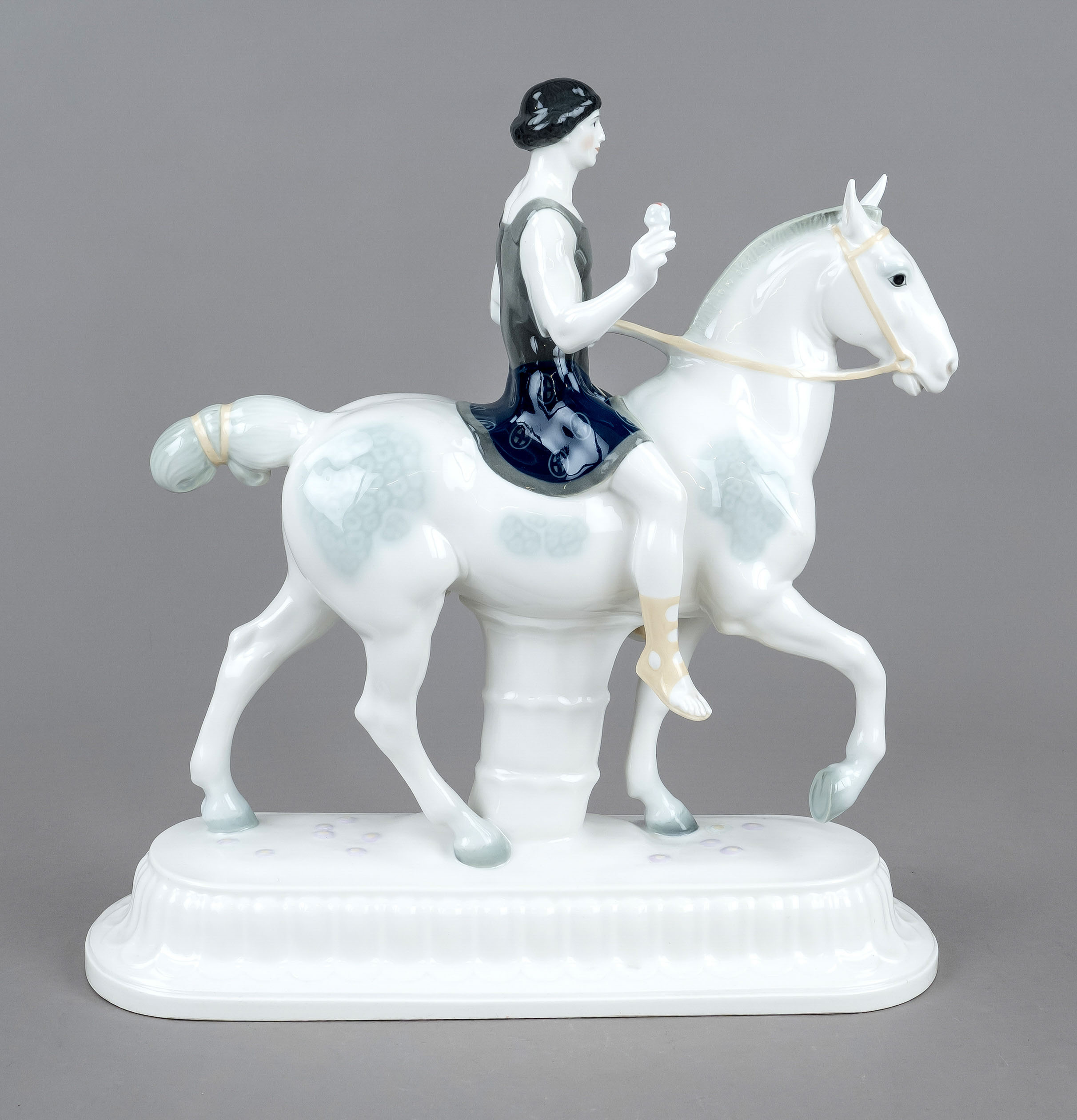 Art Nouveau equestrian figurine, KPM Berlin, mark before 1945, 1st choice, blue imperial orb mark, - Image 2 of 2