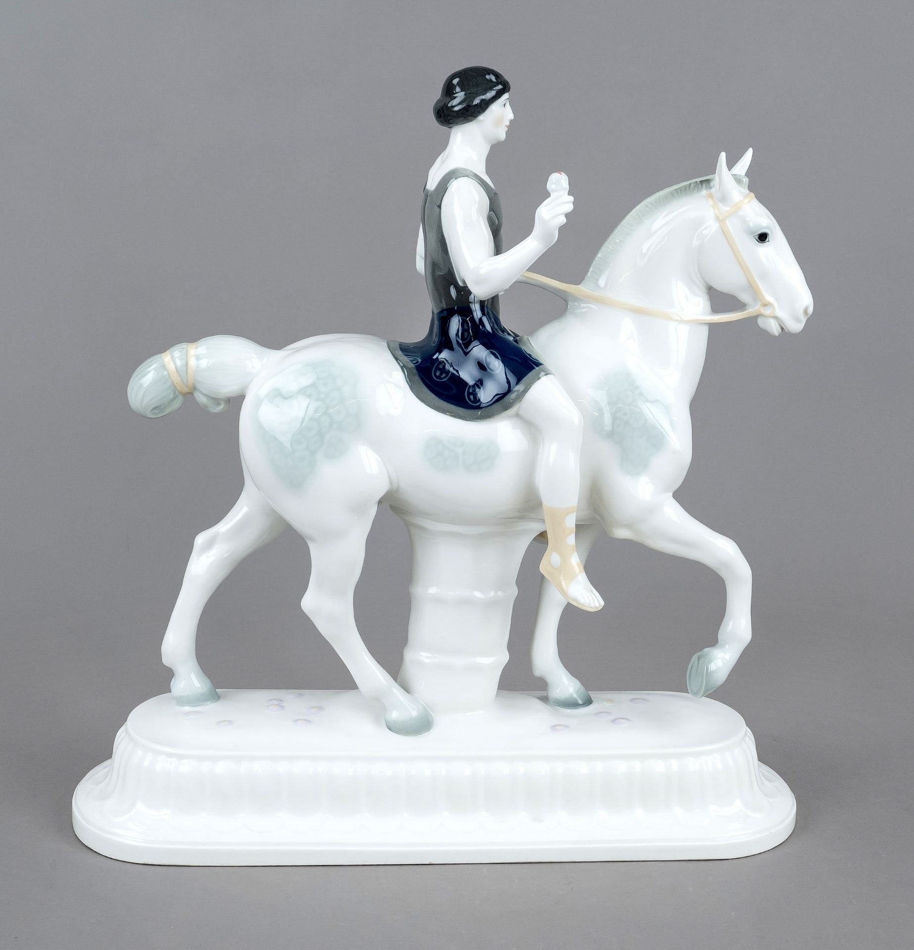 Art Nouveau equestrian figurine, KPM Berlin, mark before 1945, 1st choice, blue imperial orb mark, - Image 2 of 2