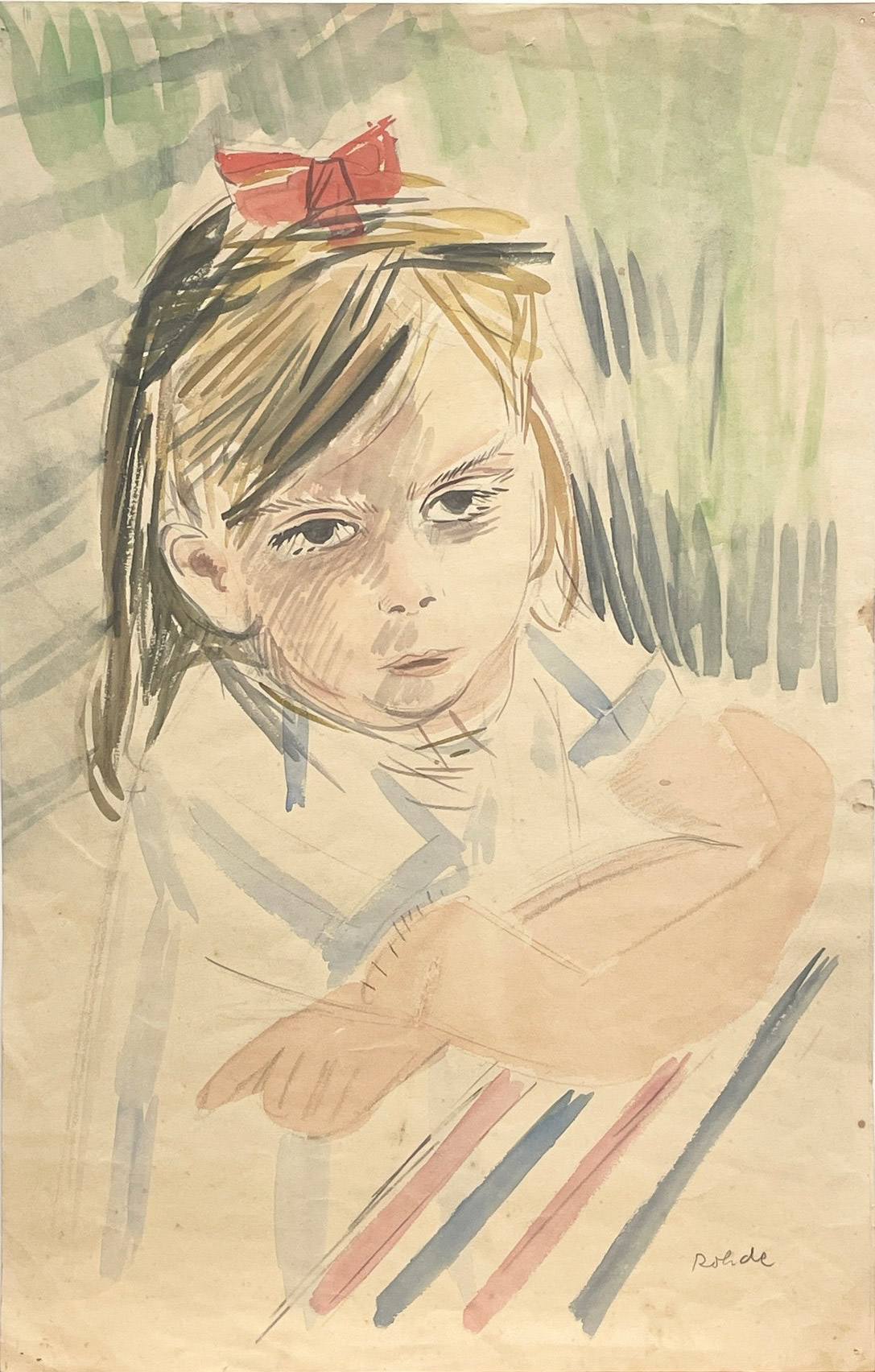 Rohde, Werner. 1906 Bremen - 1990 Worpswede. Two portraits of a girl, c. 1950, 1) watercolor over