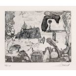 Morell, Pit. 1939 Kassel - lives and works in Worpswede. 3 etchings, 1) Concerted Landscape at the