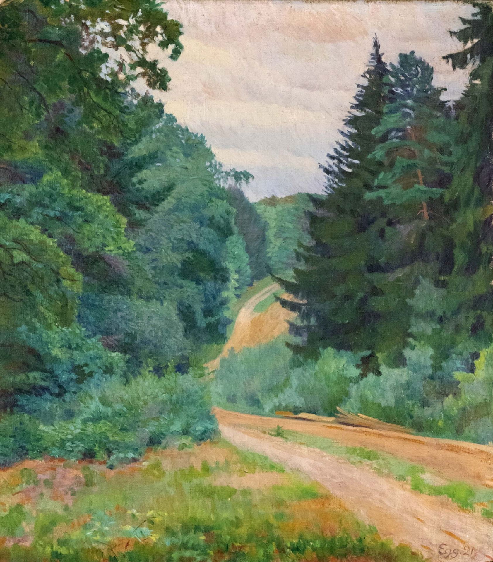 Egg, Ewald. 1884 Berlin - 1955 Hamburg. Forest path. 1921. oil/canvas, bottom right signed a.