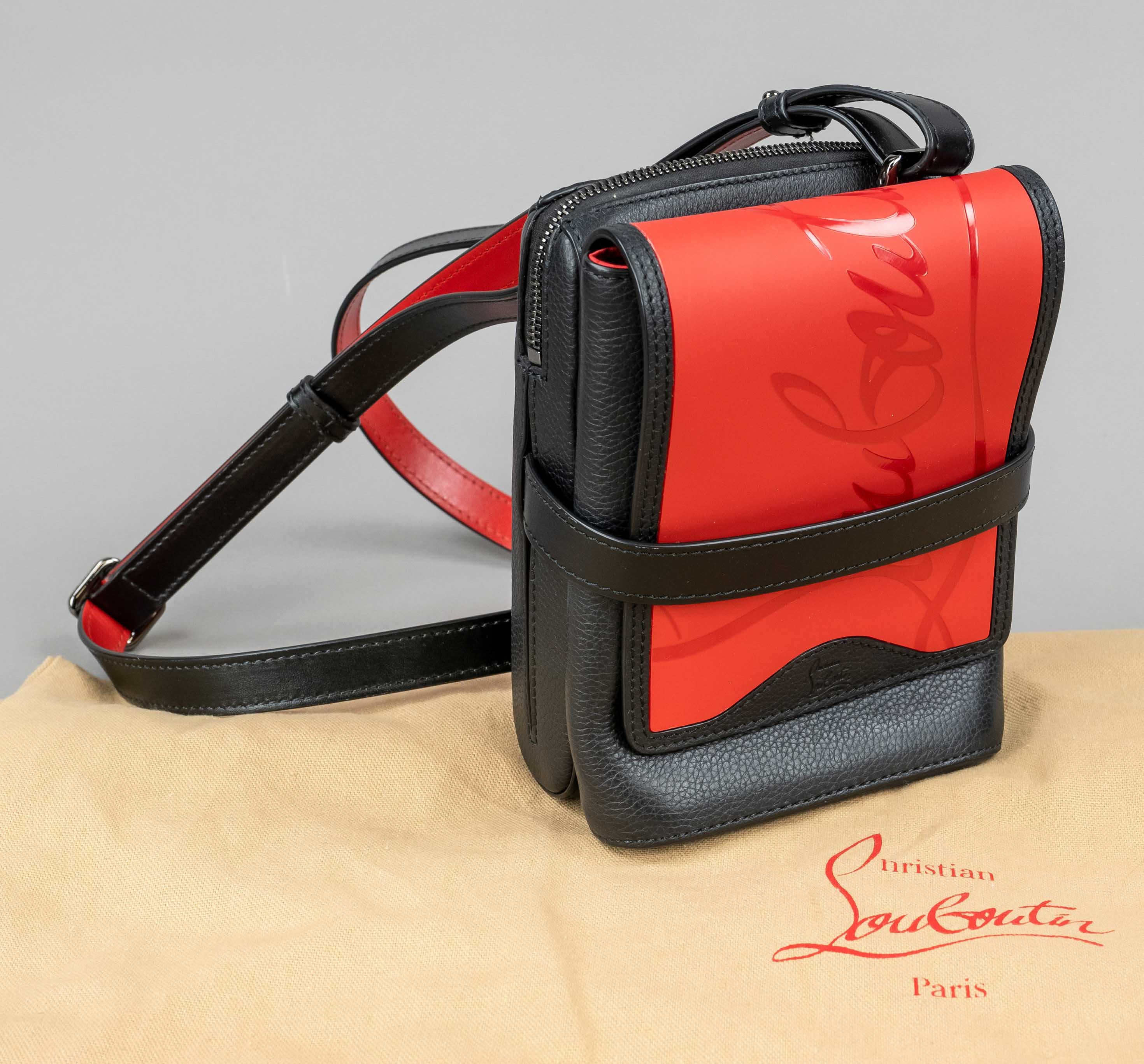 Christian Louboutin, Loubilab Leather and Rubber Crossbody Bag, black grained leather and black