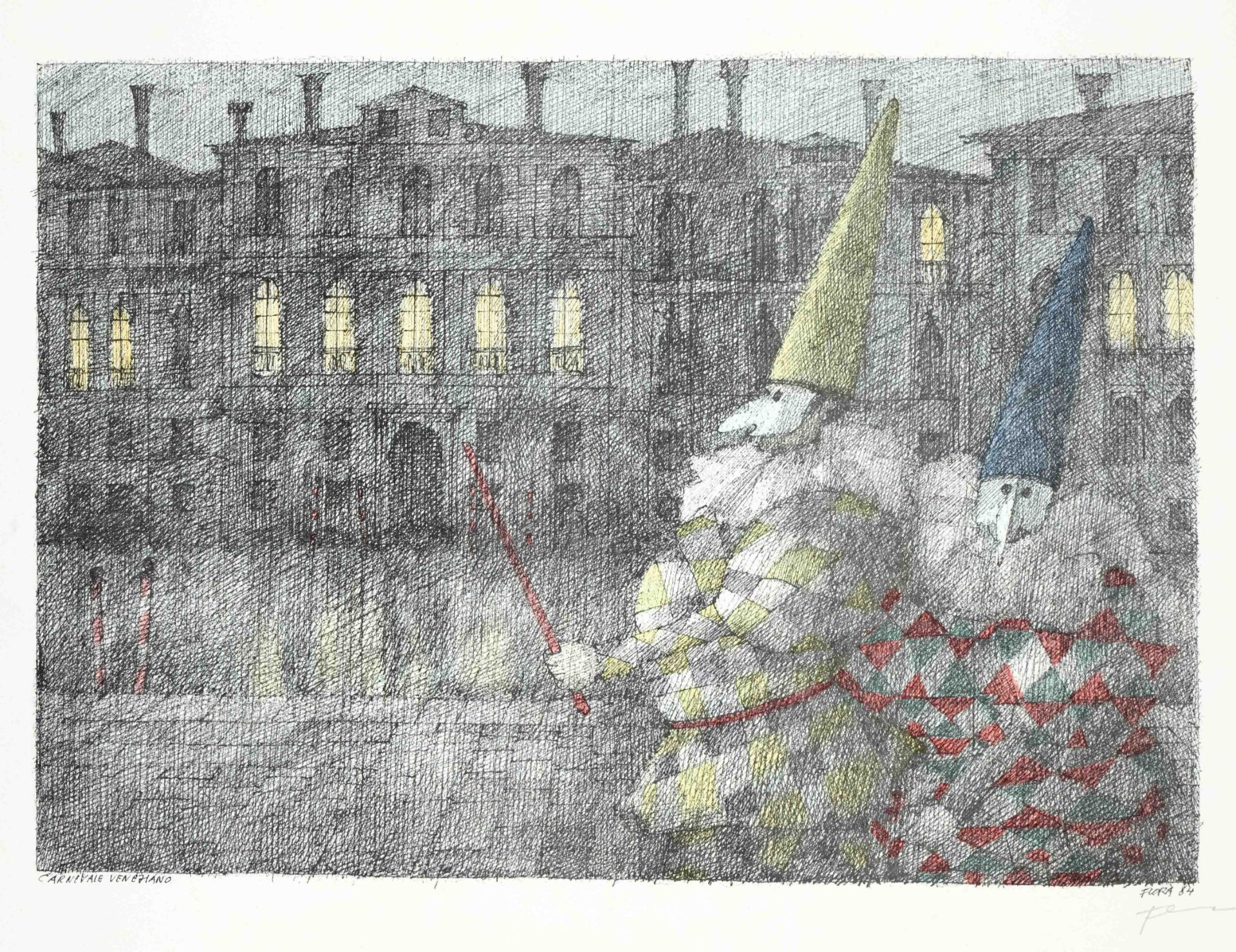 Paul Flora (1922-2009), ''Carnevale Veneziano'', offset on wove paper (papier vélin), signed lower