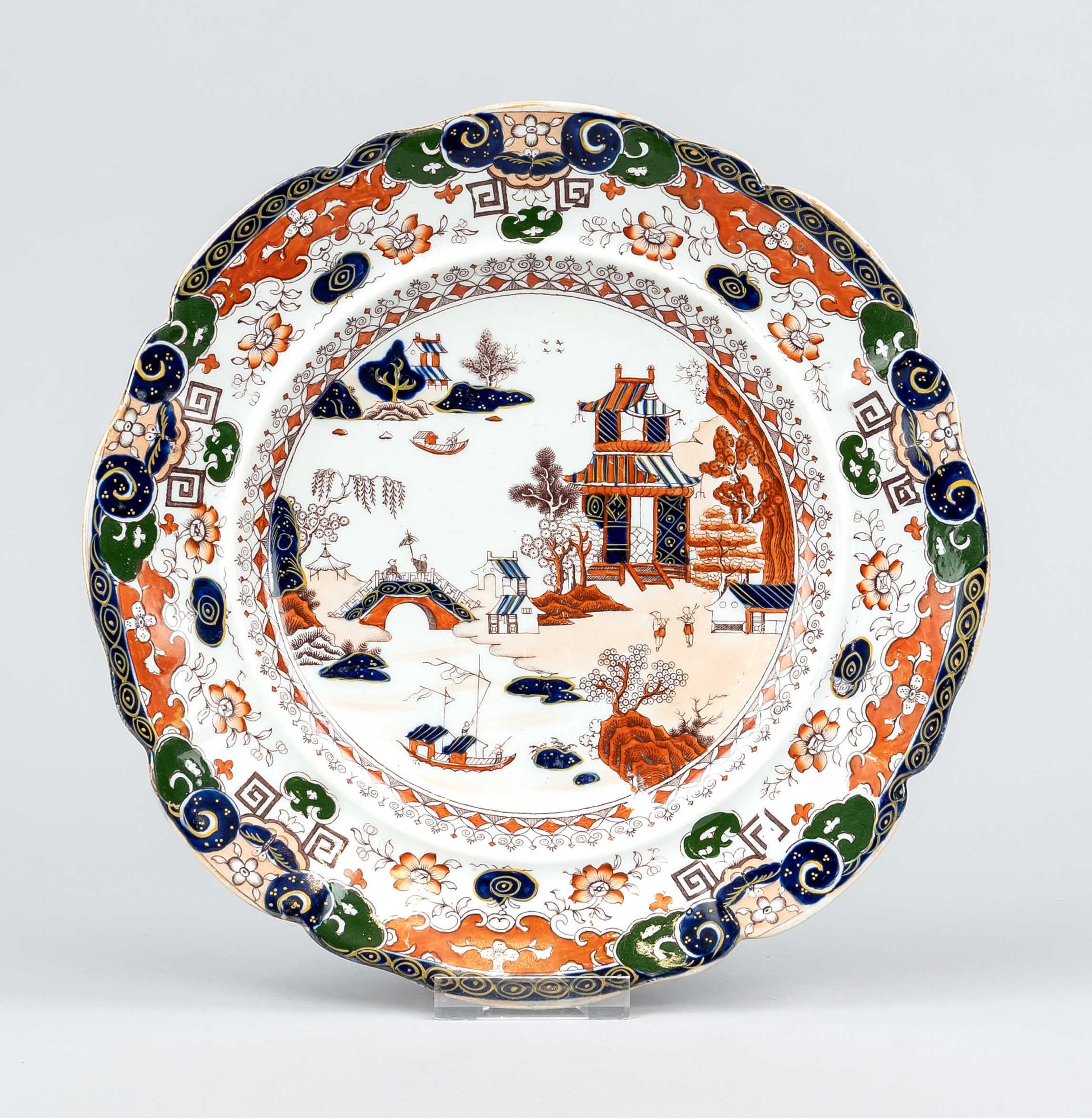English China plate, UK, 19th/20th century, porcelain with polychrome glaze design of idealized