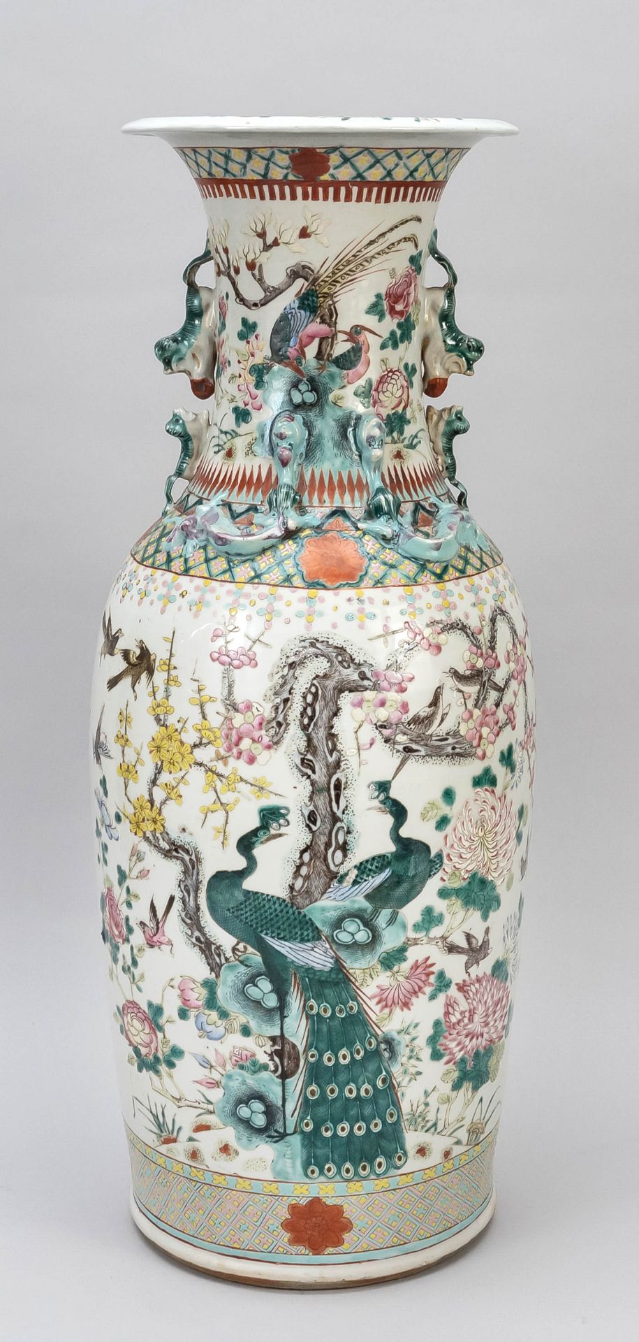 Bottom vase Verte family, China, porcelain with rich polychrome enamel decoration of birds and