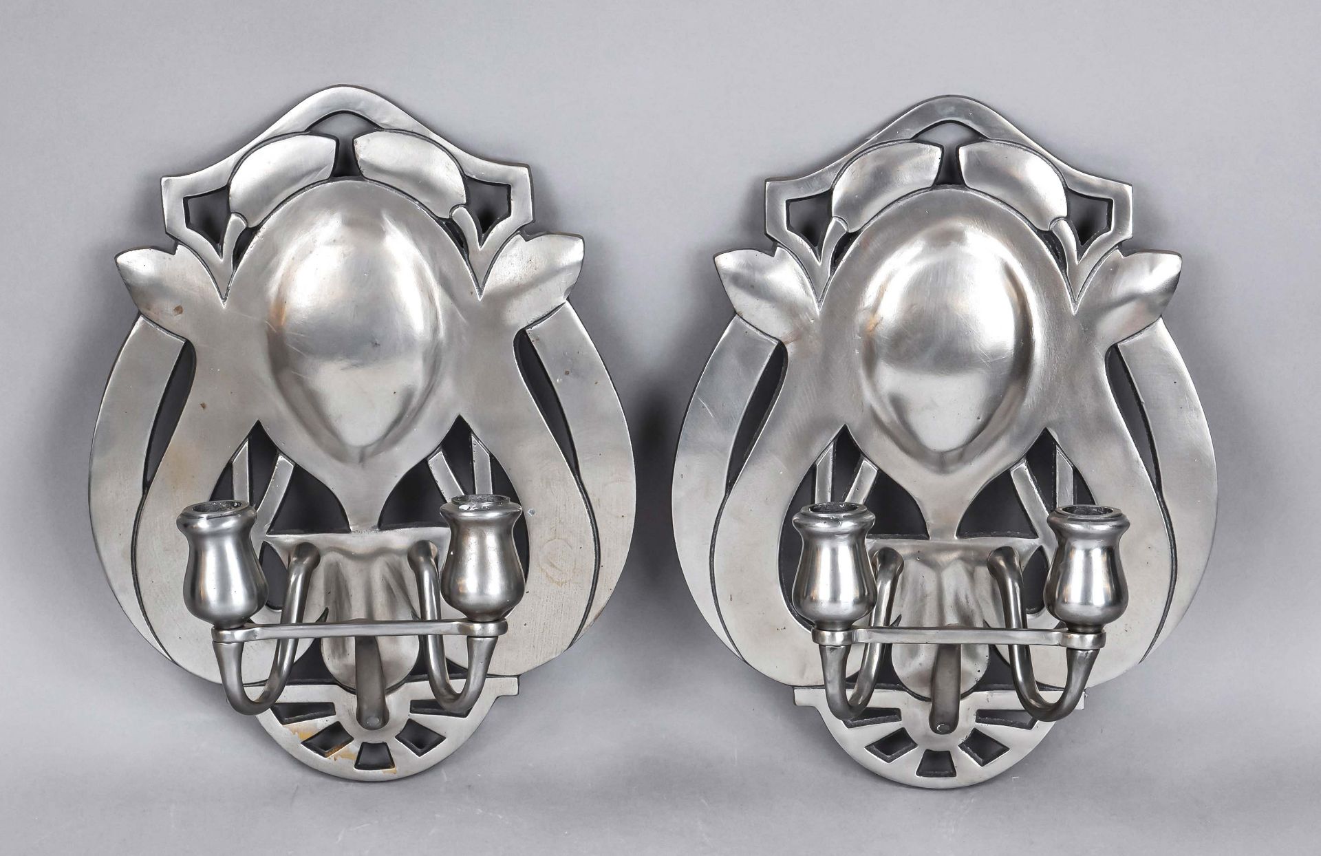 Pair of art nouveau wall sconces. Designed by Heinrich Vogeler (1872-1942) around 1900, later