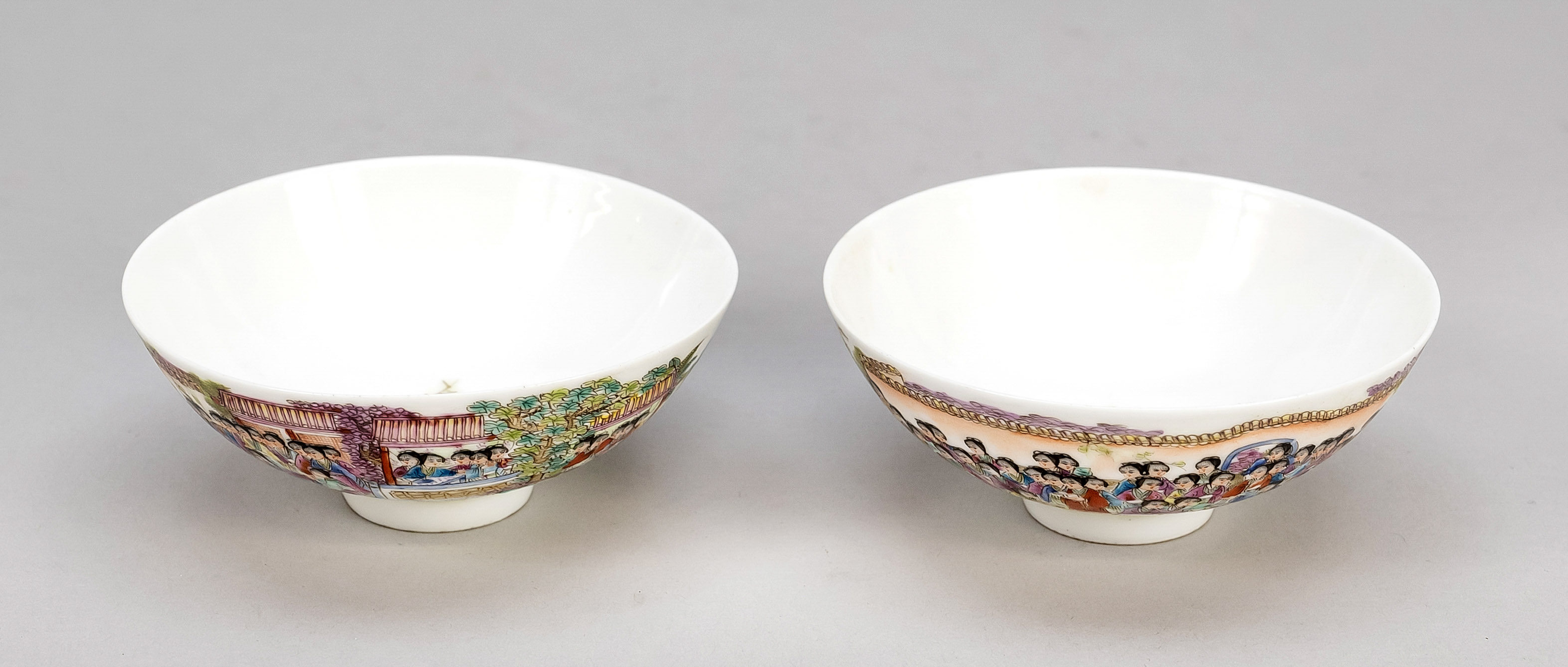 Pair of tea bowls 100 beauties, China, probably republic period(1912-1949), porcelain with