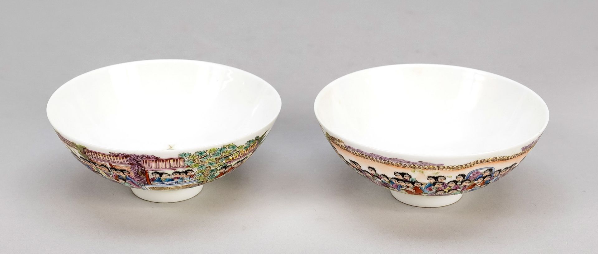 Pair of tea bowls 100 beauties, China, probably republic period(1912-1949), porcelain with